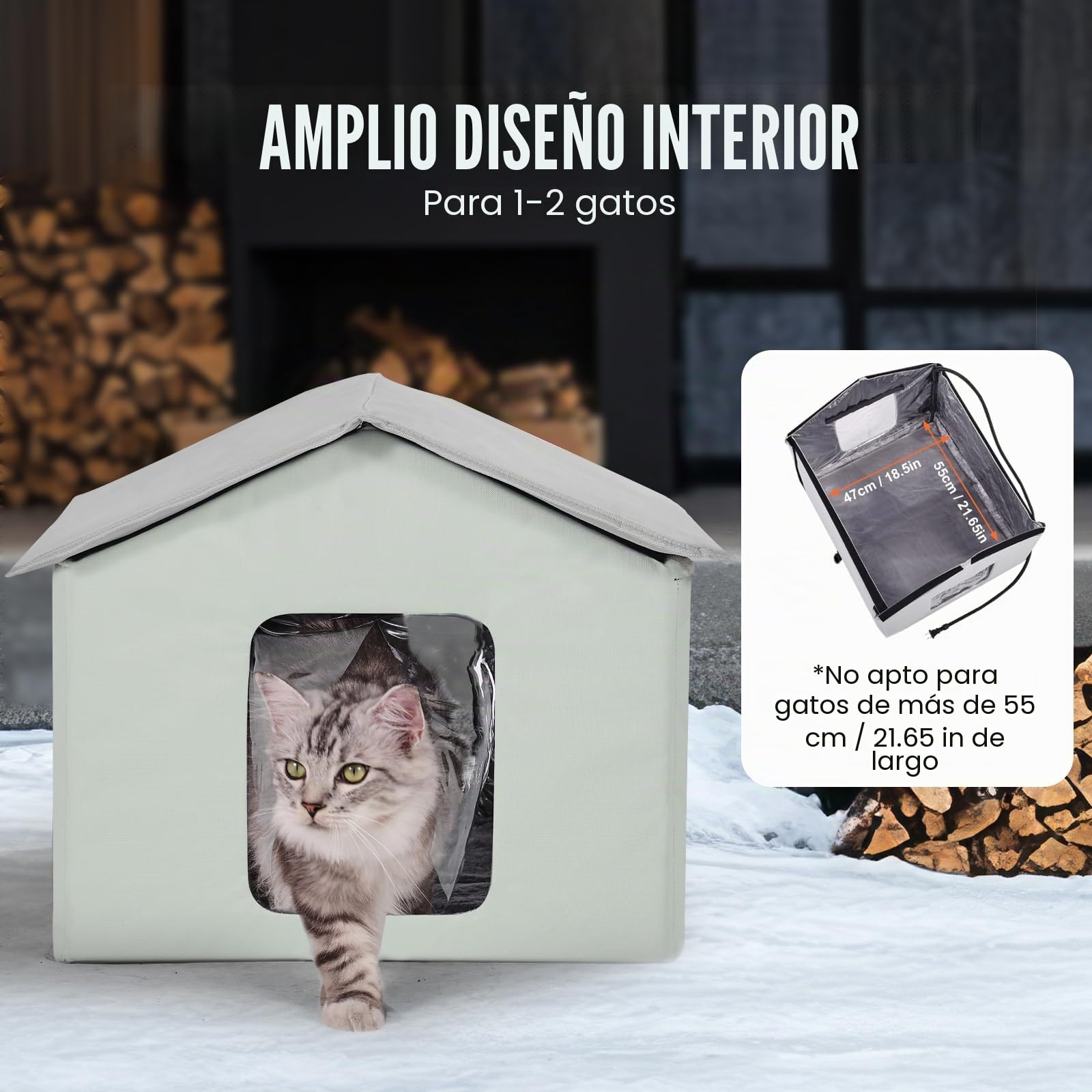 VEVOR Casa para Gatos con Calefacción de 48 x 56 x 44 cm, Refugio para Gatos Plegable Al Aire Libre de Tela Oxford 600D con Almohadilla Térmica, Temperatura Ajustable y Temporizador, Verde (Medio)