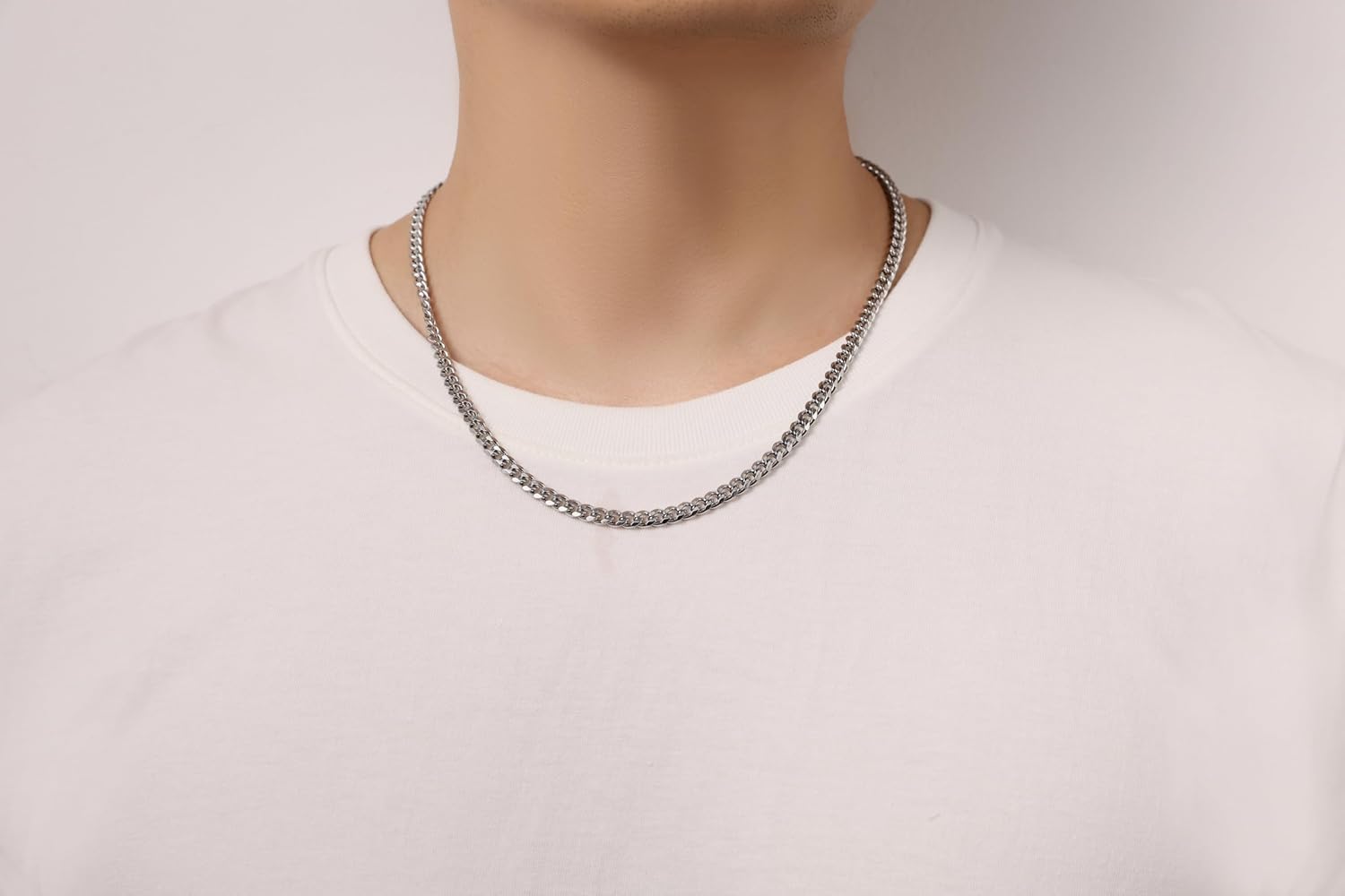 3mm/5mm/7mm Silver Tone Stainless Steel Cuban Link Chain Necklace Jewelry for Men, 16-30 Inches - Image 3