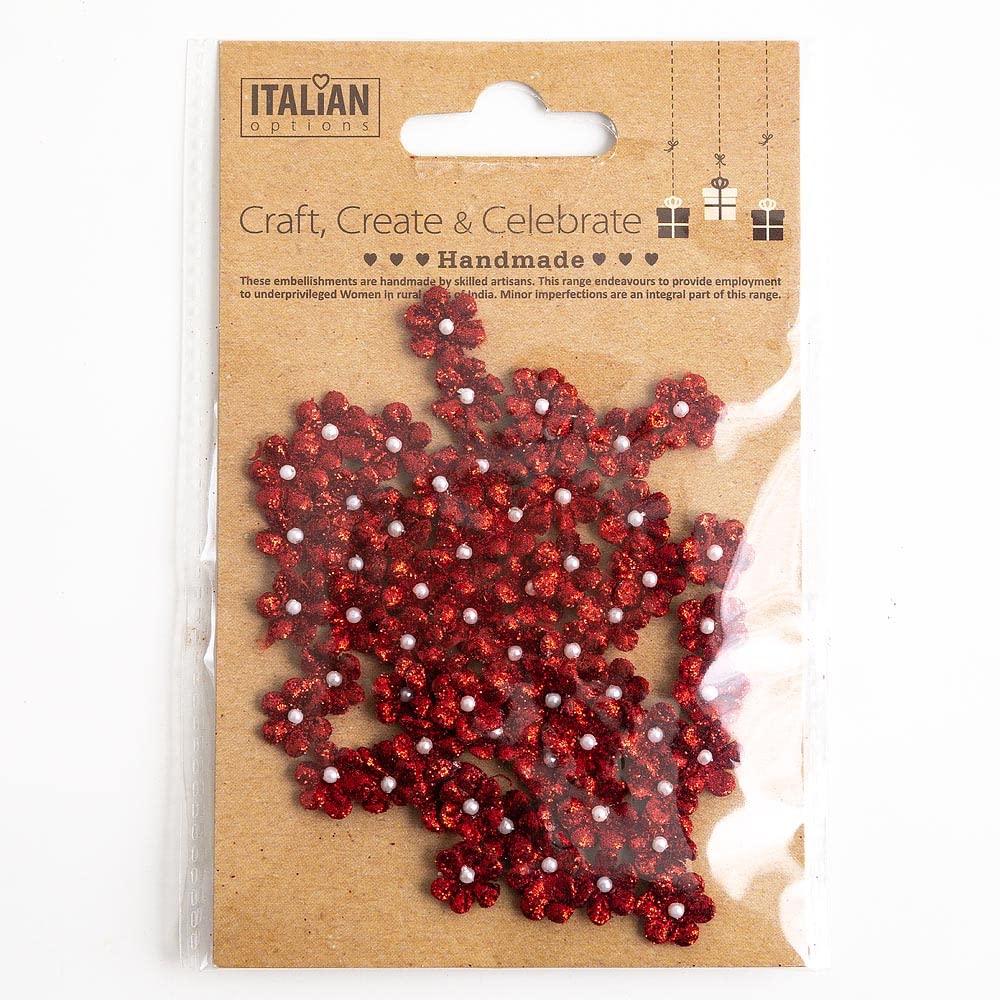 1cm Mini Glitter Paper Craft Flowers - Red (Pack of 60) — image 1