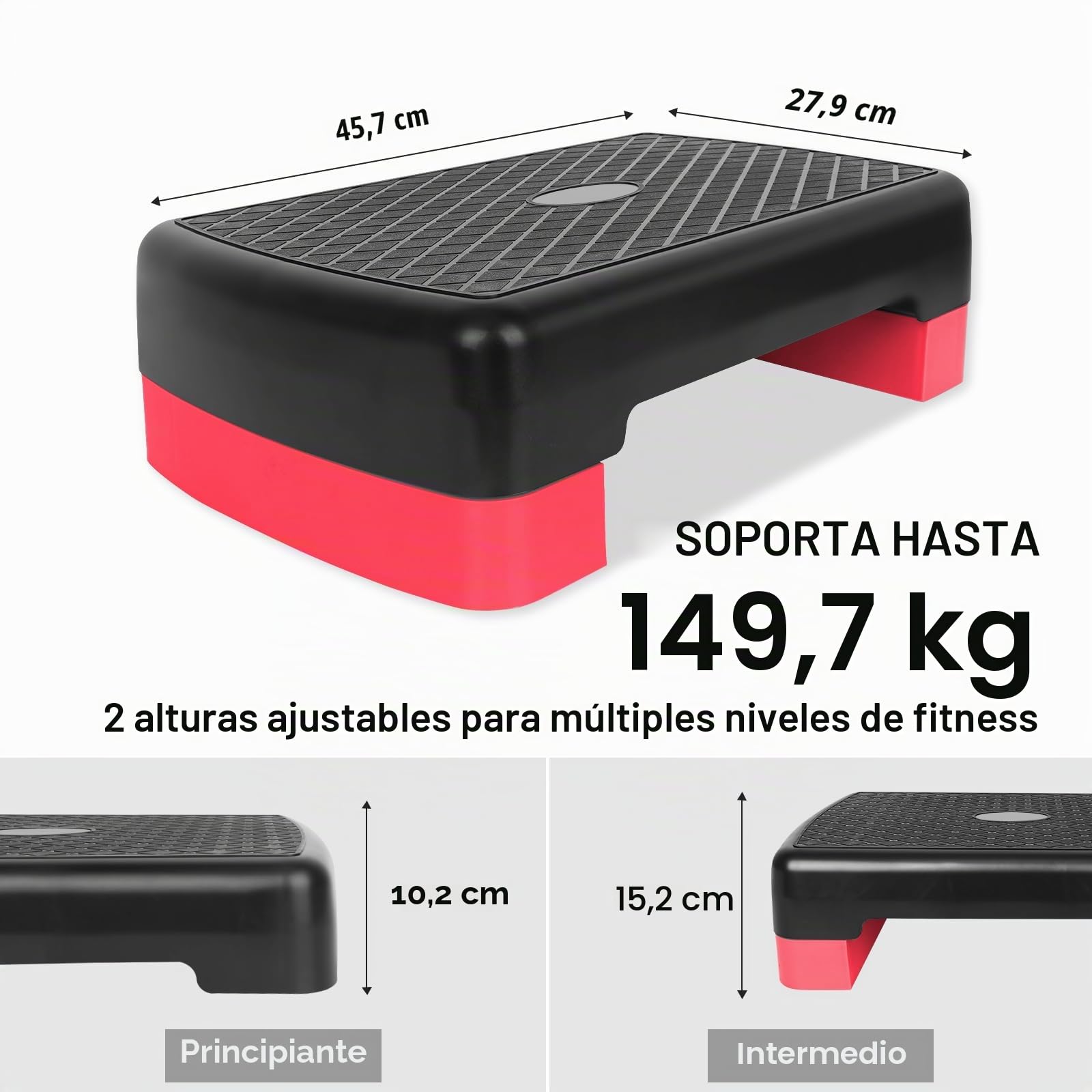 2 Levels Height Adjustable Workout Aerobic Step Stepper in Fitness & Exercise Step Platform Trainer Stepper with 2 Risers Adjust 10cm - 15cm