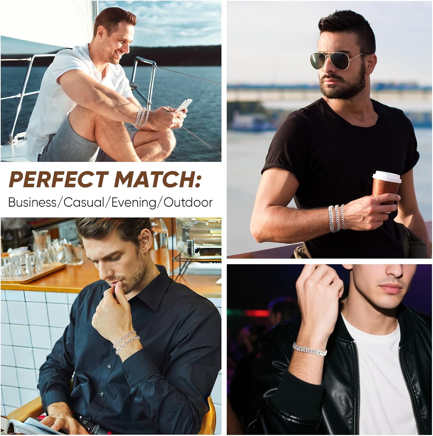 VNOX 5/7 Pcs Chain Bracelet for Men Women - Sturdy Stainless Steel Curb Width Cuban Link Chain Bracelet Set for Men Women,6.5/7/7.4/8.2/9 Inches - Image 4