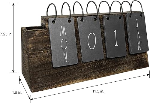Miniatura 3 de Rae Dunn Calendario perpetuo de escritorio, con fecha, día y mes para escritorio, oficina, decoración del hogar, diseño elegante de madera con