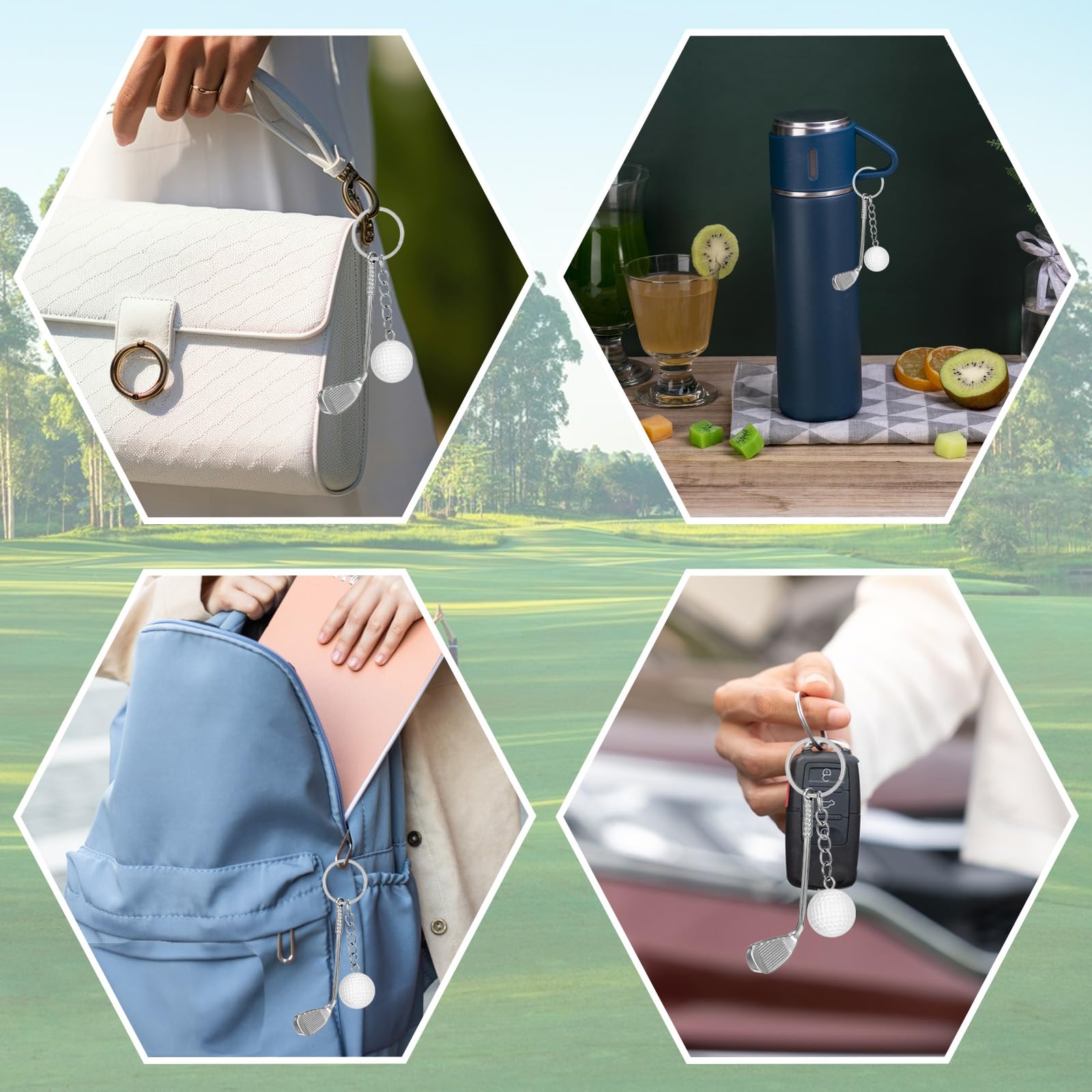 Llavero de golf, llavero de carrito de golf, llaveros de clubes, mini aleación de zinc, clubes, raquetas, decoraciones, regalo para papá, deportista, regalos de cumpleaños
