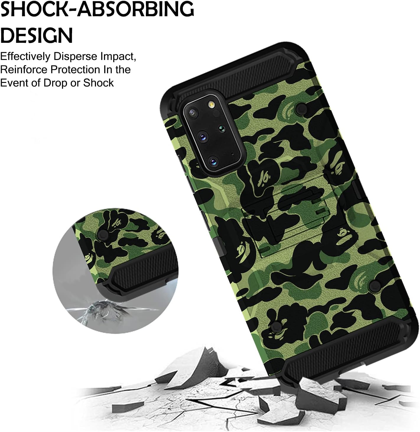 DuraSafe Cases for Samsung Galaxy S20 Plus 6.7" 2020 SM-G985 SM-G985F SM-G985F/DS Heavy Duty Military Print Belt Clip Rugged Cover - Military Moss(with Holster)