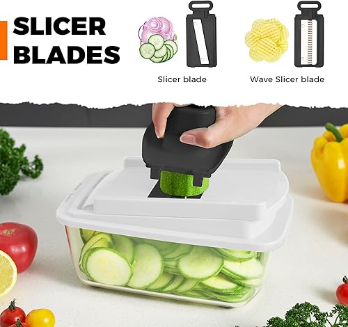 Miniatura 5 de Kitexpert Vegetable Chopper, Onion Chopper Dicer Veggie Chopper with 8 Blades and Container with Lid, 13-in-1 Spiralizer Chopper Vegetable Cutter,