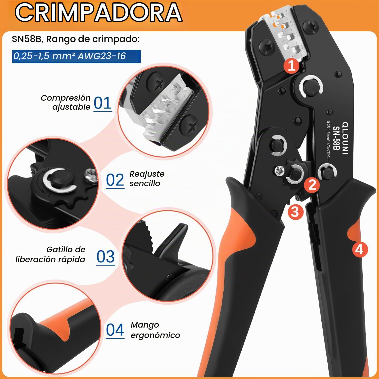 Kit de conectores eléctricos para coche 815 piezas con crimpadora SN-58B, terminales 1,0–3,5 mm, tapones de sellado y herramientas de extracción para coche, moto y barco