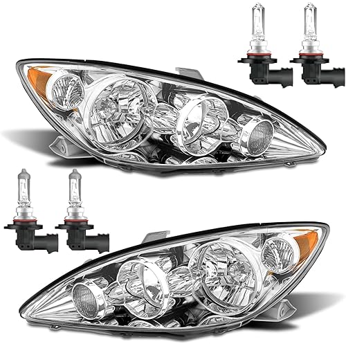 Headlights Assembly for 2005 2006 Toyota Camry LE XLE Halogen Headlamp Replacement, High/Low Beam W/Bulbs, Driver & Passenger Side