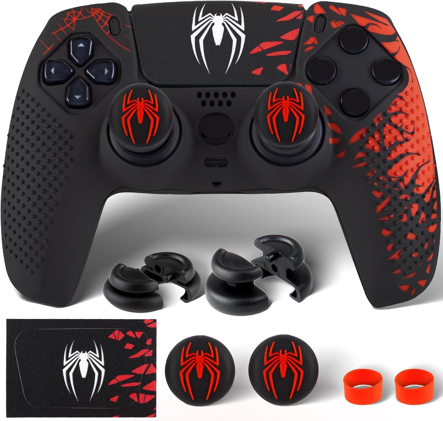 1 adhesivo de silicona y 2 empuñaduras extensoras para mando de PS5 Spider Edition, color rojo