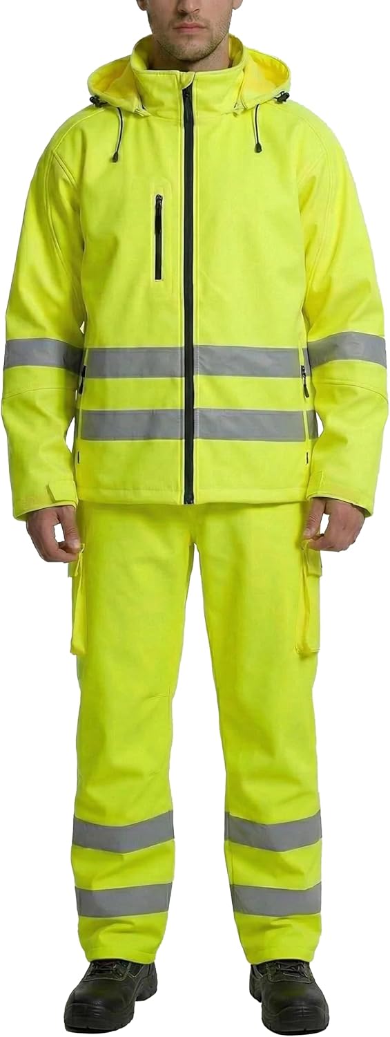 Men's Work Suit Insulated Softshell Jacket & Bib Pants Set - Breathable Water-Resistant Coat with 4-Way Stretch