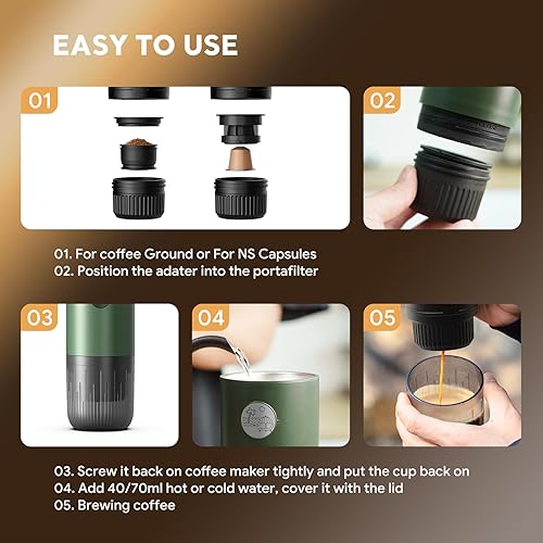 Miniatura 7 de Cafetera eléctrica portátil de café expreso, cafetera de viaje para campamento, cafetera de auto con calentamiento automático con USB-C, con café