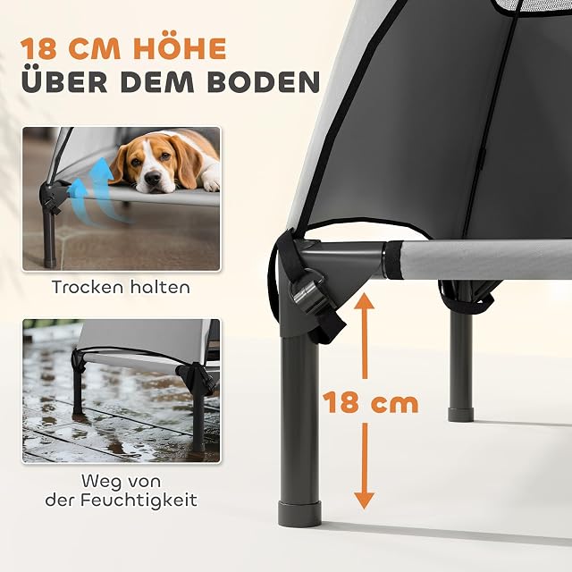Foto 5 de 8 de PawHut Dog Lounger Outdoor with Roof, Raised Dog Bed for Large Dogs