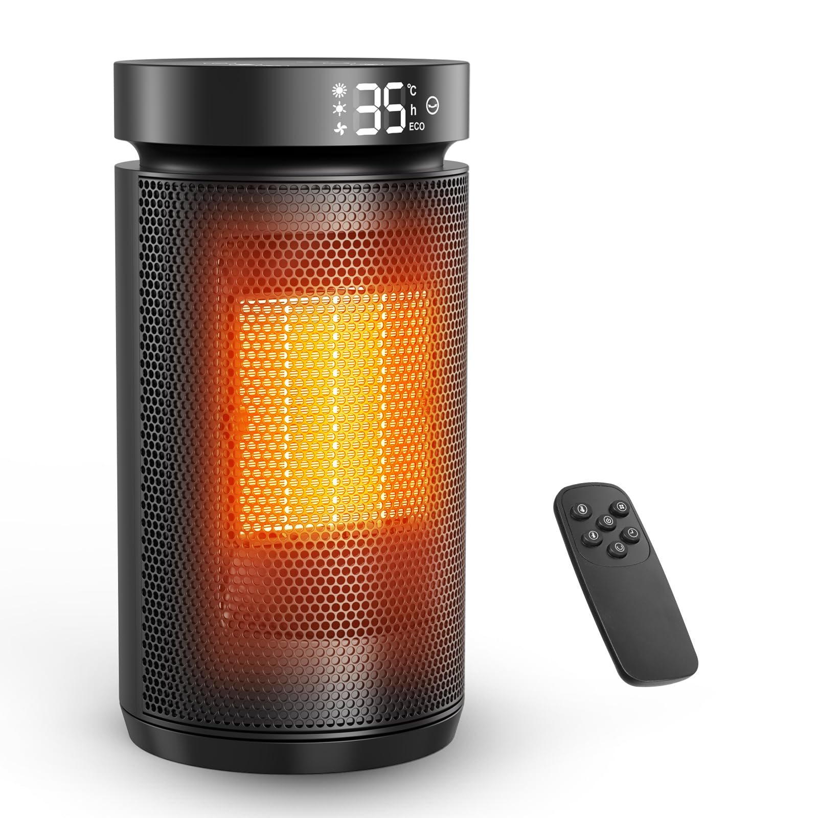 Chauffage d'appoint, Chauffage Electrique Puissant 1500W avec modes éco et Oscillation 70° - Thermostat, minuterie 1-12H, léger et silencieux, sécurité d'arrêt automatique, Chauffage Soufflant