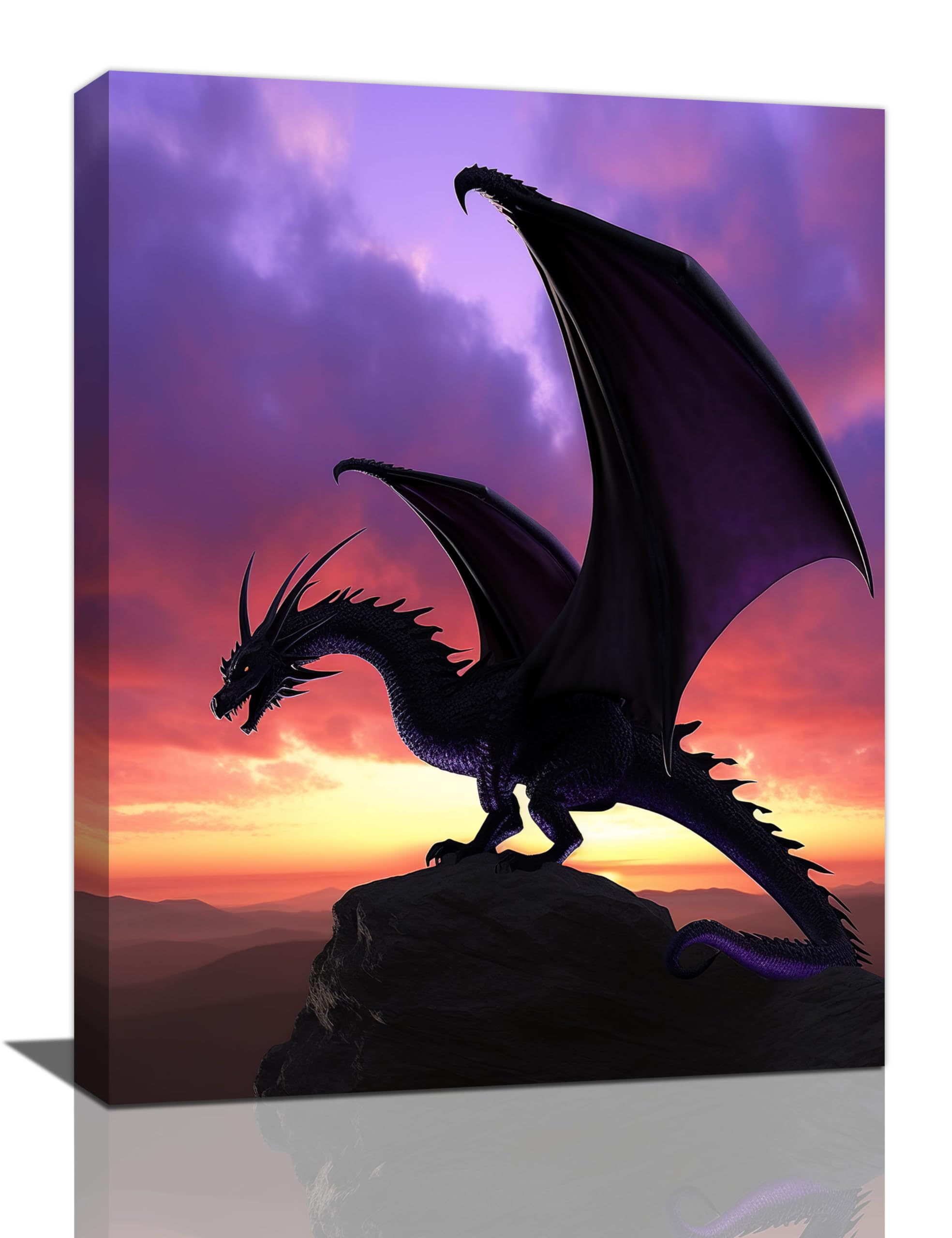 Dragon Wall Art Dragon Poster Pictures Wall Decor Flying Dragon Fantasy Art Canvas Painting Prints Modern Home Decorations Artworks for Boys Men Room Bathroom Bedroom Living Room Office 12"x16"