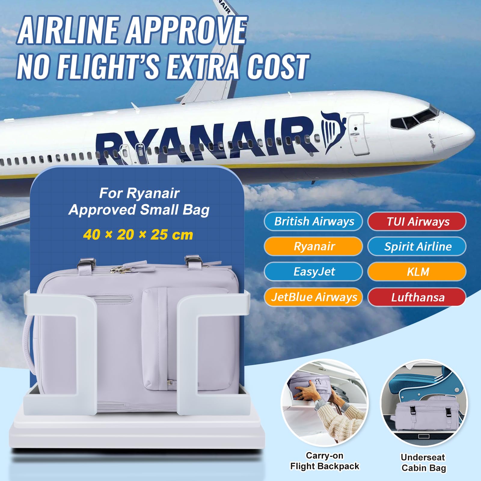 SZLX Zaino Ryanair 40x20x25 Bagaglio a Mano 20L Nero Impermeabile Zaino per Laptop Donna Uomo Borsa da Viaggio