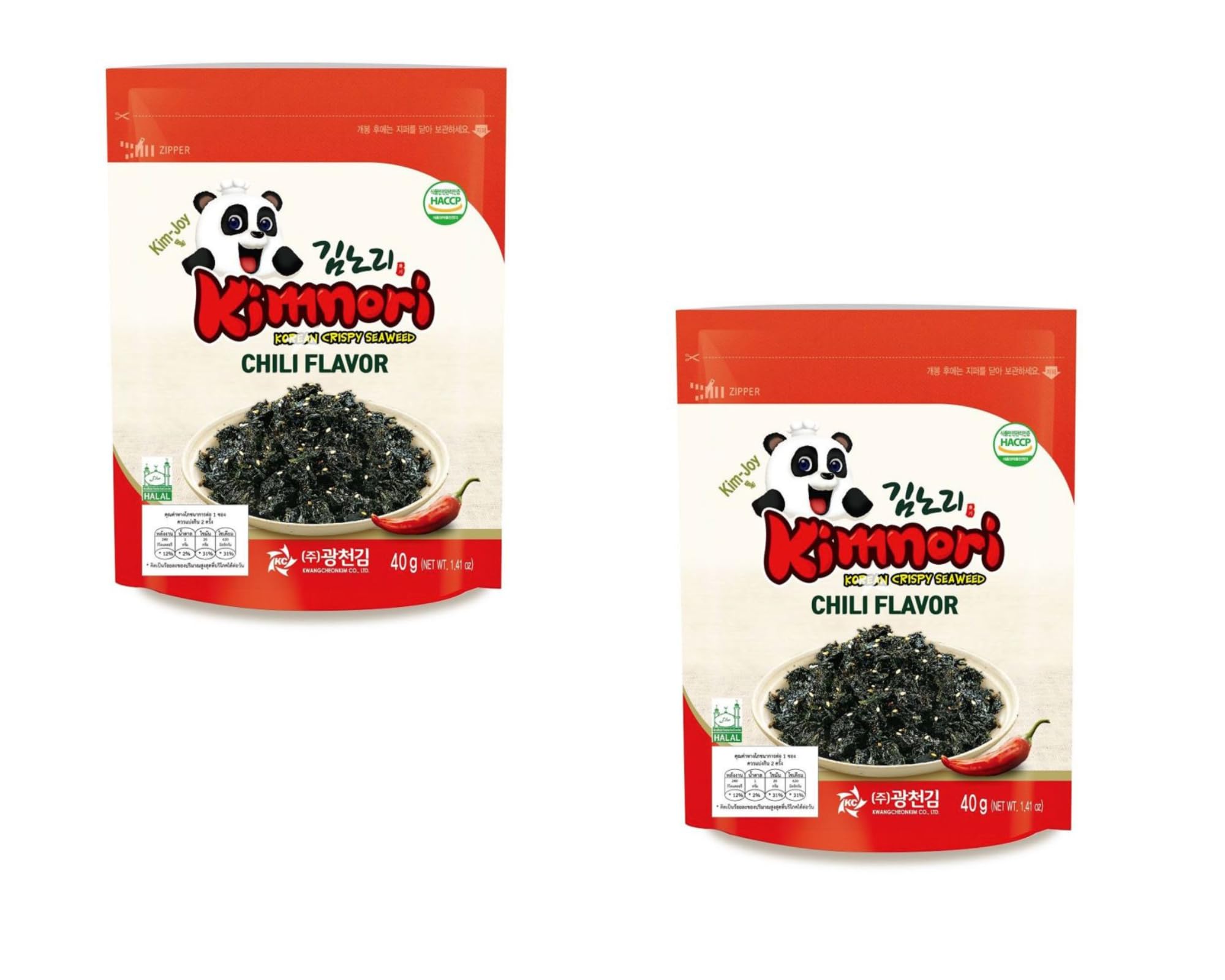 Kwangcheon Kimnori Korean Crispy Seaweed - 40g (Pack 2, Chili)