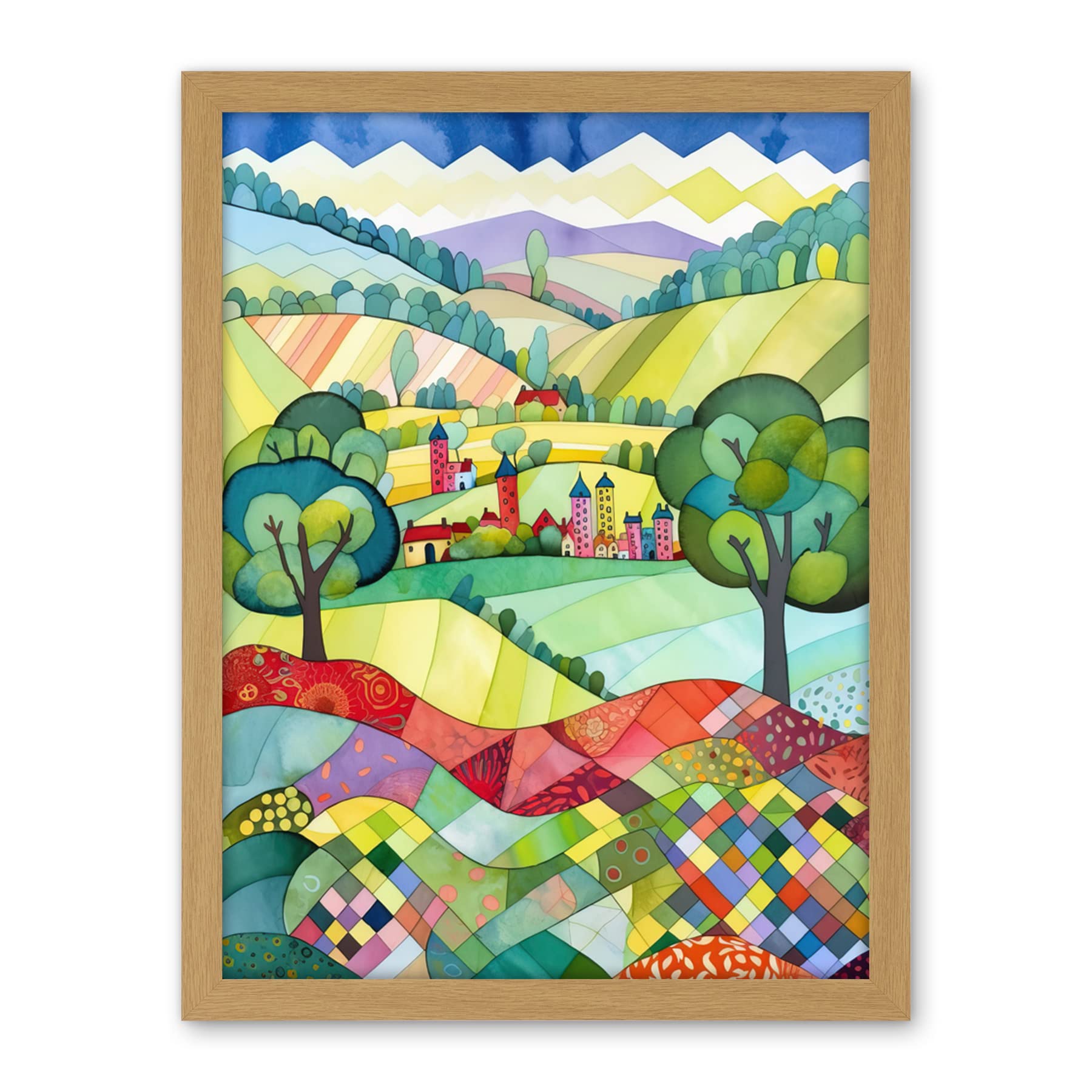 Artery8 English Countryside Rural Landscape Folk Art Watercolour Painting Artwork Framed Wall Art Print 18X24 Inch