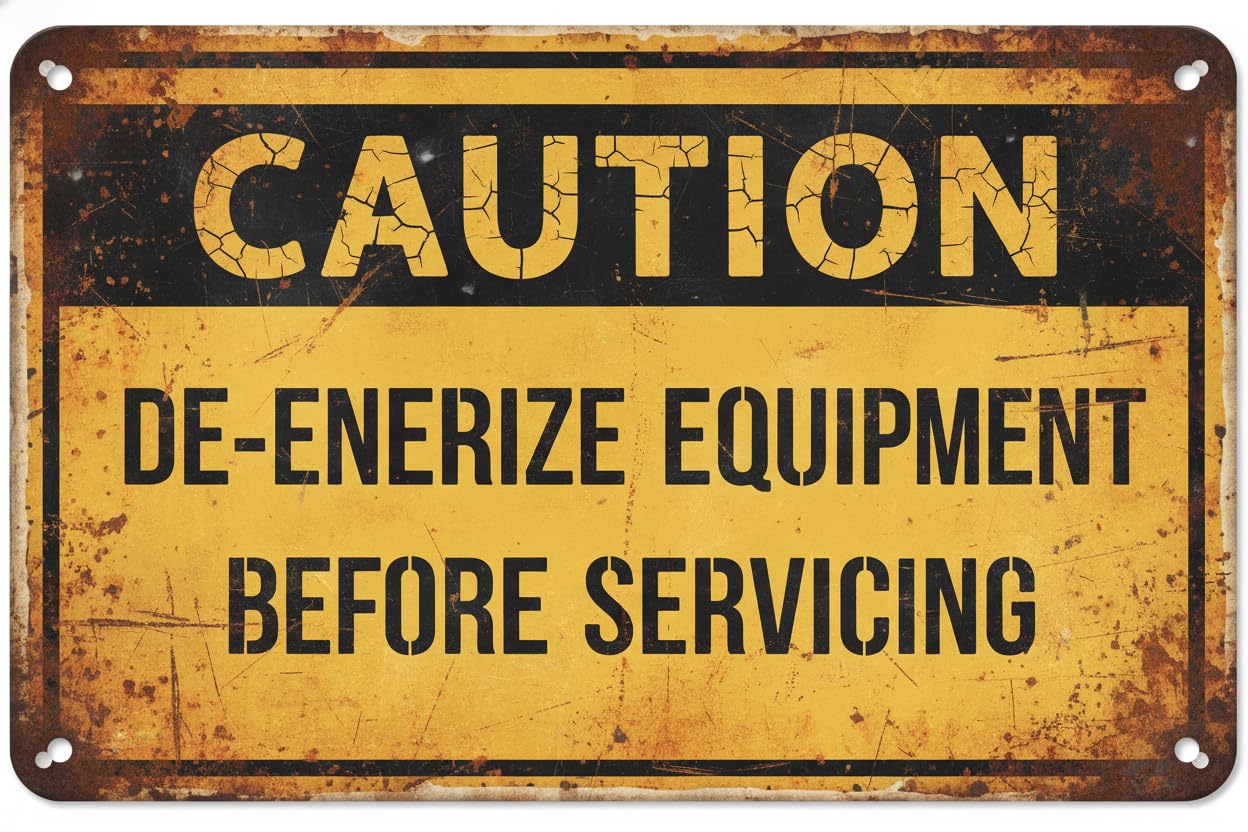 Metal Tin Sign Caution De-energize Equipment Sign Decor Home 12"x8" Vintage Signs Aluminum Plates Printed