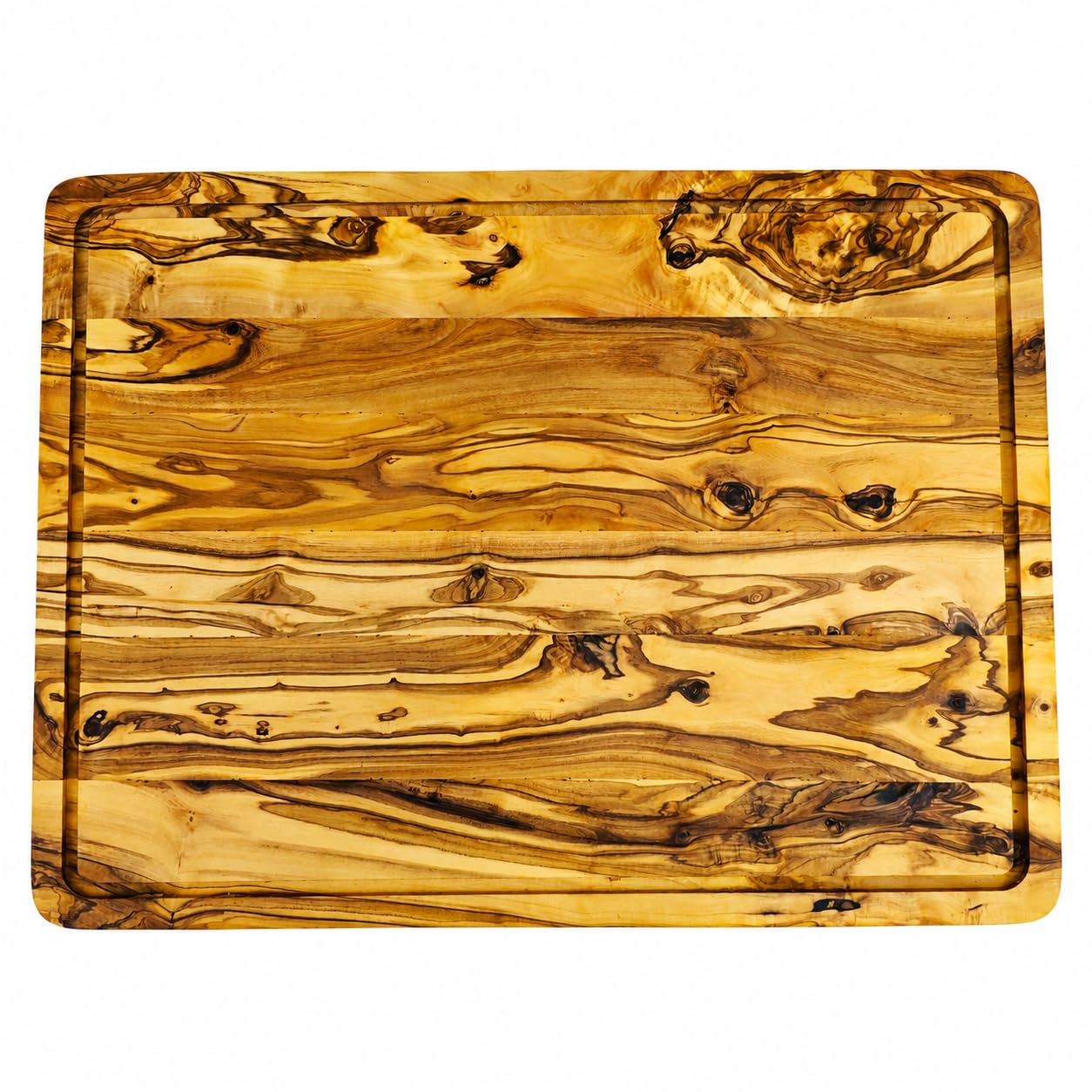 Deska do krojenia z drewna oliwkowego 40 x 30 x 2 cm – deska z litego drewna z rowkiem na sok – deska do serwowania, krojenie i deska do krojenia – dwustronna