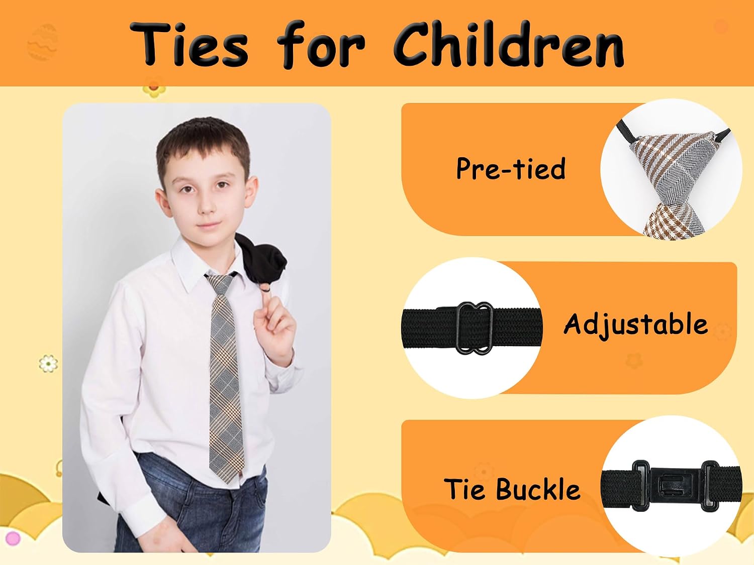 Luckyvestir Boys Tie Striped Ties for Kids Pre-tied Adjustable Neckties for Boys School Uniform Wedding Graduation