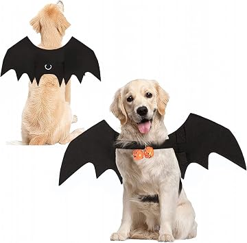 Halloween Dog Bat Wings Pet Costume with Pumpkin Bells for Halloween Party Decorations, Cute Puppy Dog and Cat Collar Bat Wings Cosplay Party Dress Up Funny Cool AppareLarge