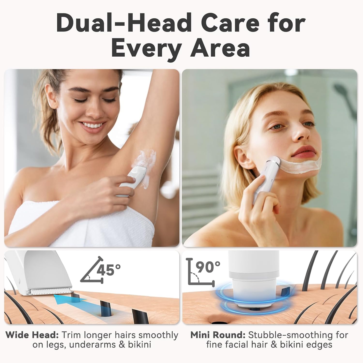 Bikini Trimmer for Women – Gentle Electric Razor for Sensitive Areas, Waterproof USB-C Rechargeable Shaver for Body & Face, Stocking Stuffers Holiday Gift (Petal Pink + Pearl White)