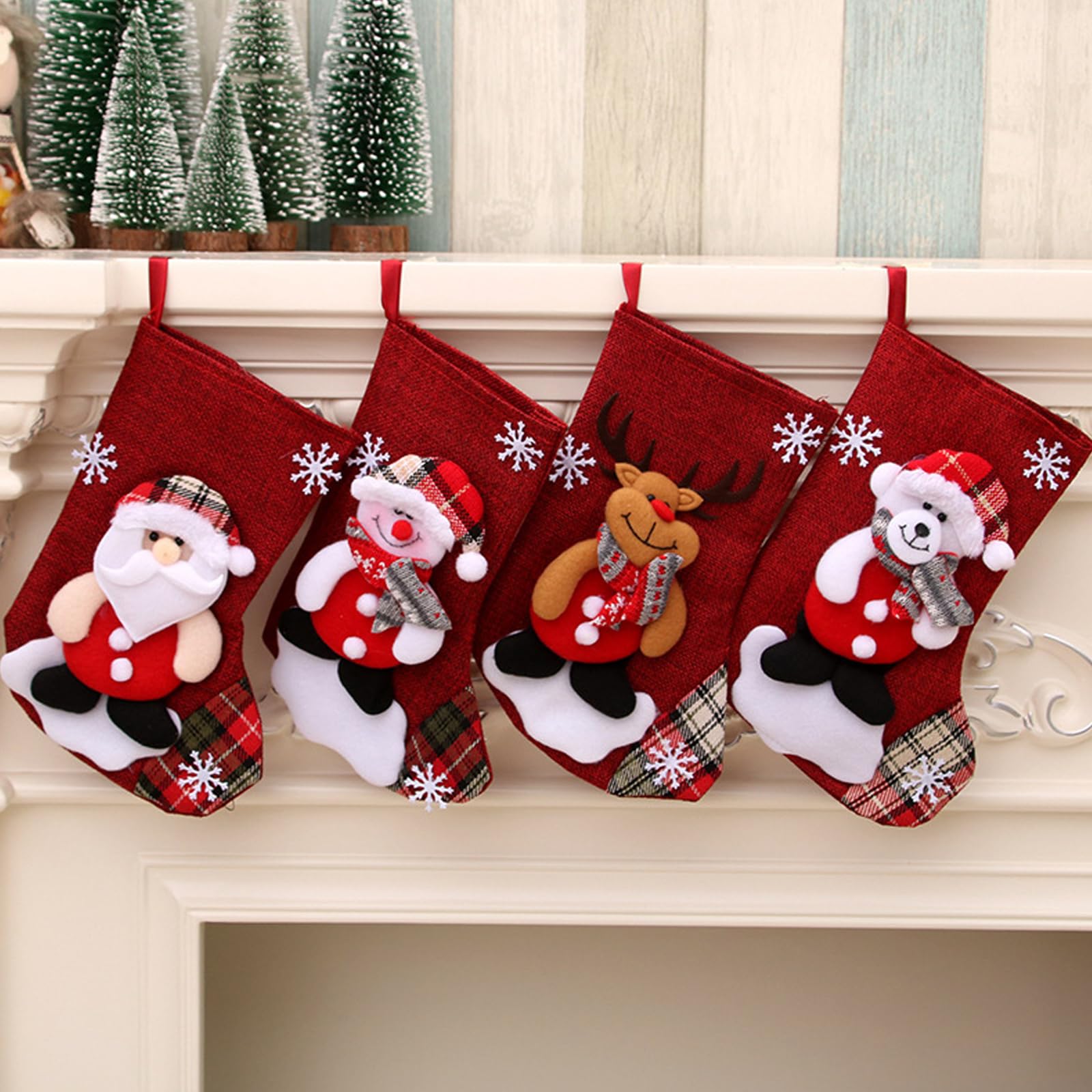 Sporgo Grande chaussette de Noël : lot de 4 chaussettes de Père Noël à remplir pendentif décoration de Noël, chaussette de Père Noël sac cadeau suspendre cheminées, murs, escaliers, arbres de Noël