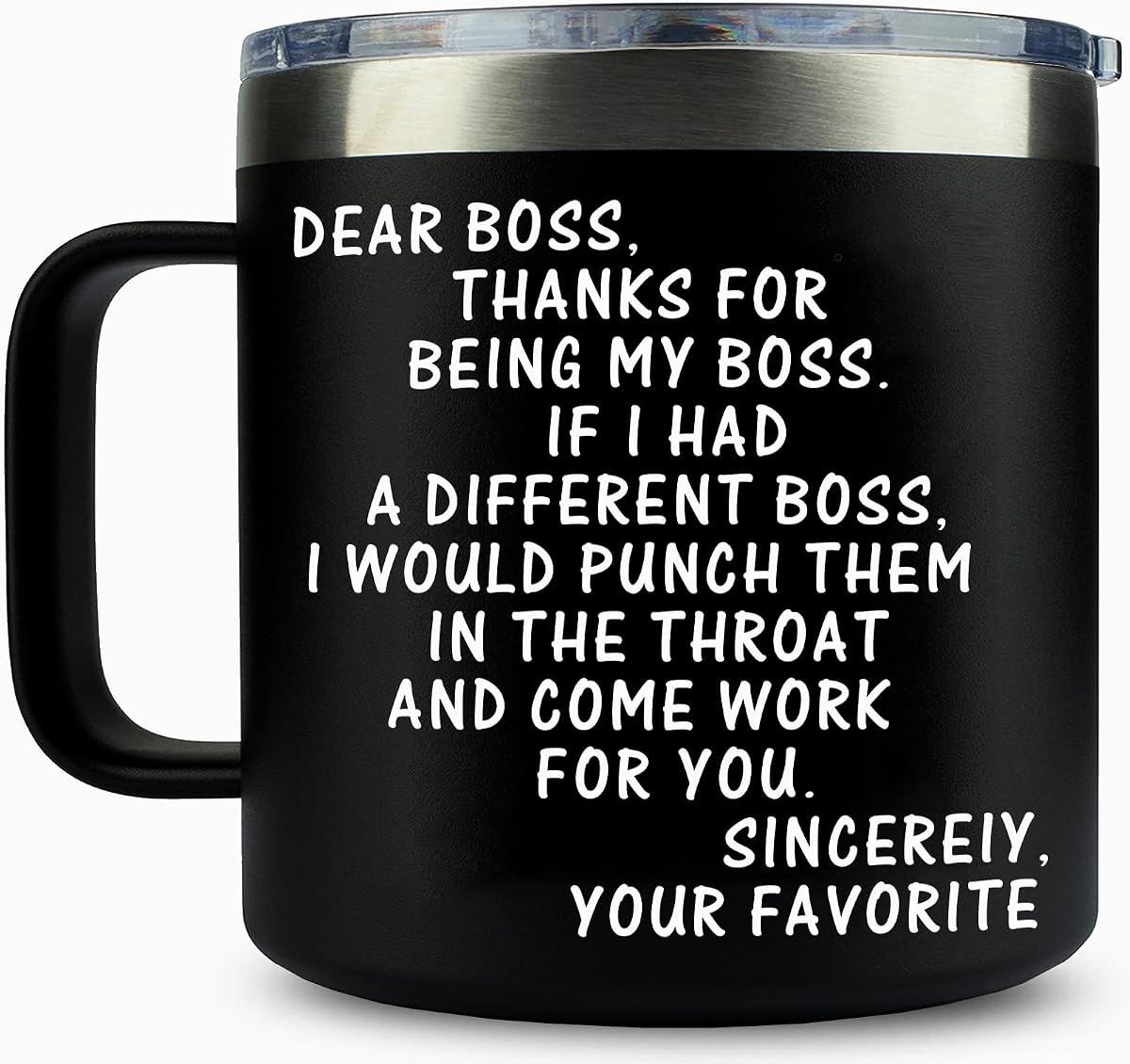 Worlds Best Boss Mug 14oz Negro - Regalos de jefe para mujeres Hombres | Dear Boss Mug Punch Throat, Regalos divertidos para el día de los jefes de jubilación del trabajo de oficina