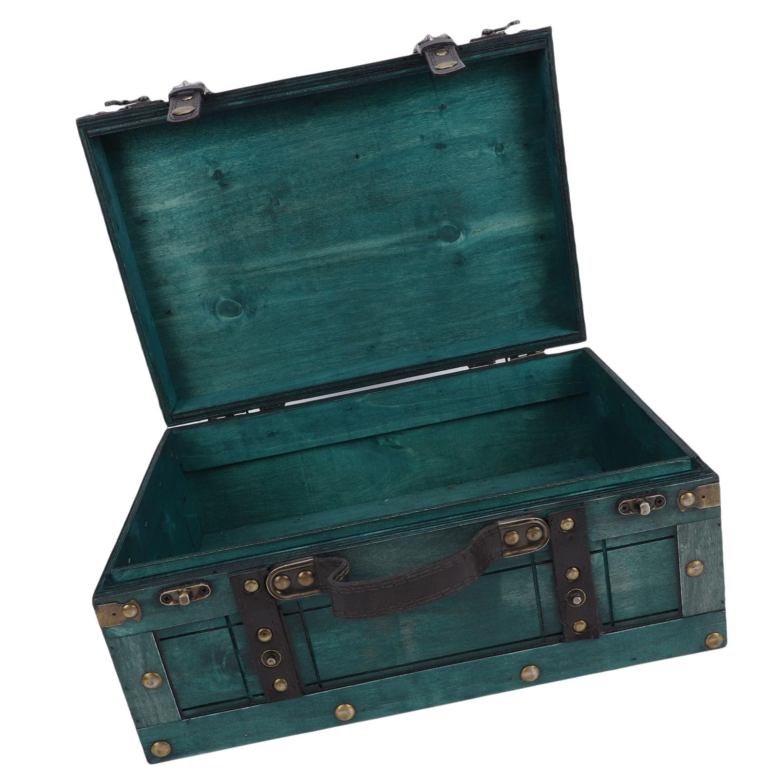 Hyuduo Vintage Kufer do Przechowywania, Retro Drewniana Skrzynia ze Skórzanym Uchwytem do Wystroju Domu, Organizer na Ubrania i Przedmioty Kolekcjonerskie 13,6 X 9,4 X 6,1 Cala (Retro zielony, duży)