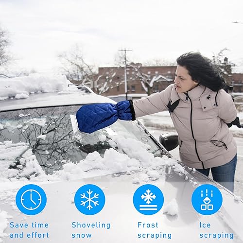 Miniatura 4 de Rascador de hielo con guante, guante rascador de automóvil antiarañazos con forro grueso, rascador de parabrisas impermeable para invierno para