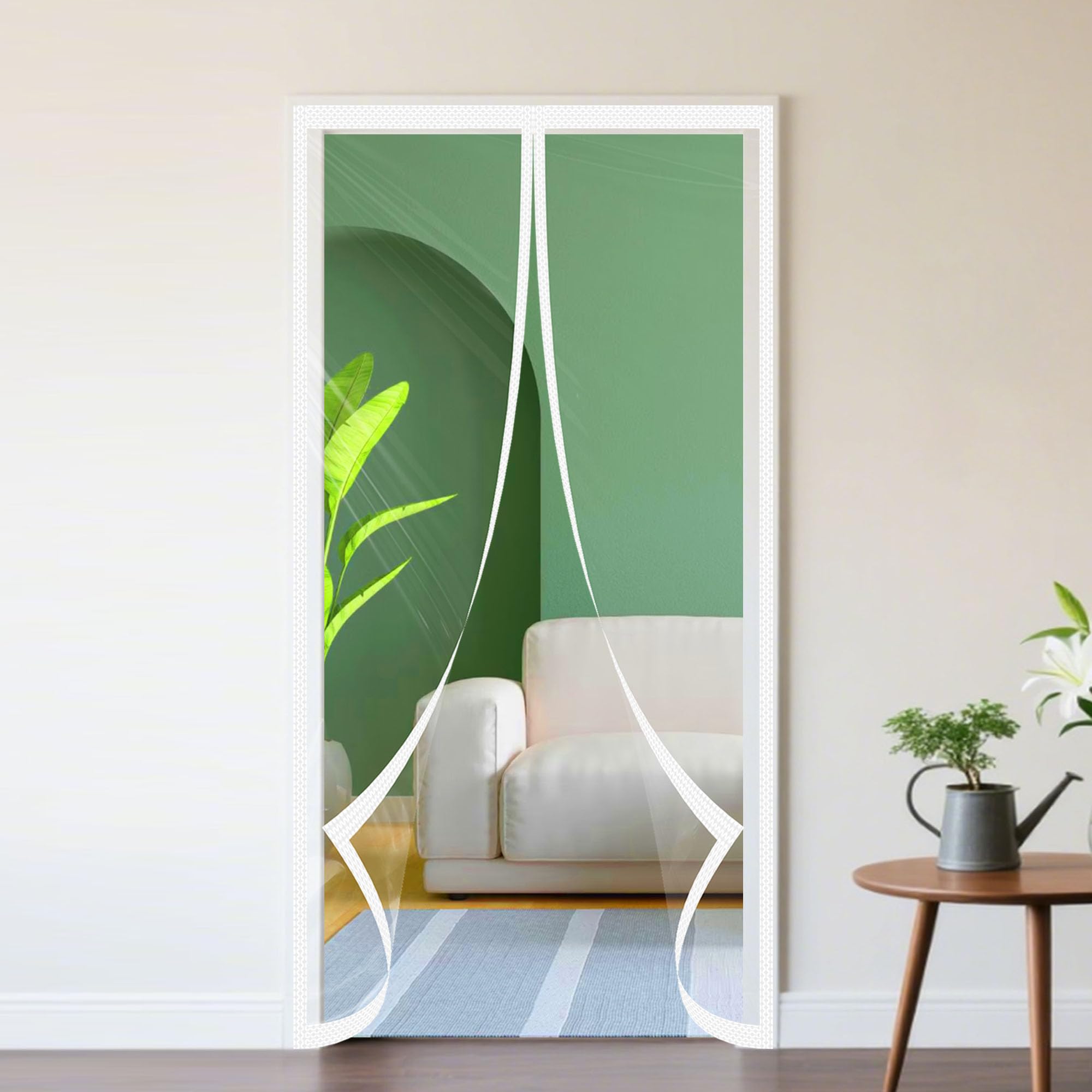 Rideau magnétique thermique 64x295 cm blanc pour porte de cuisine