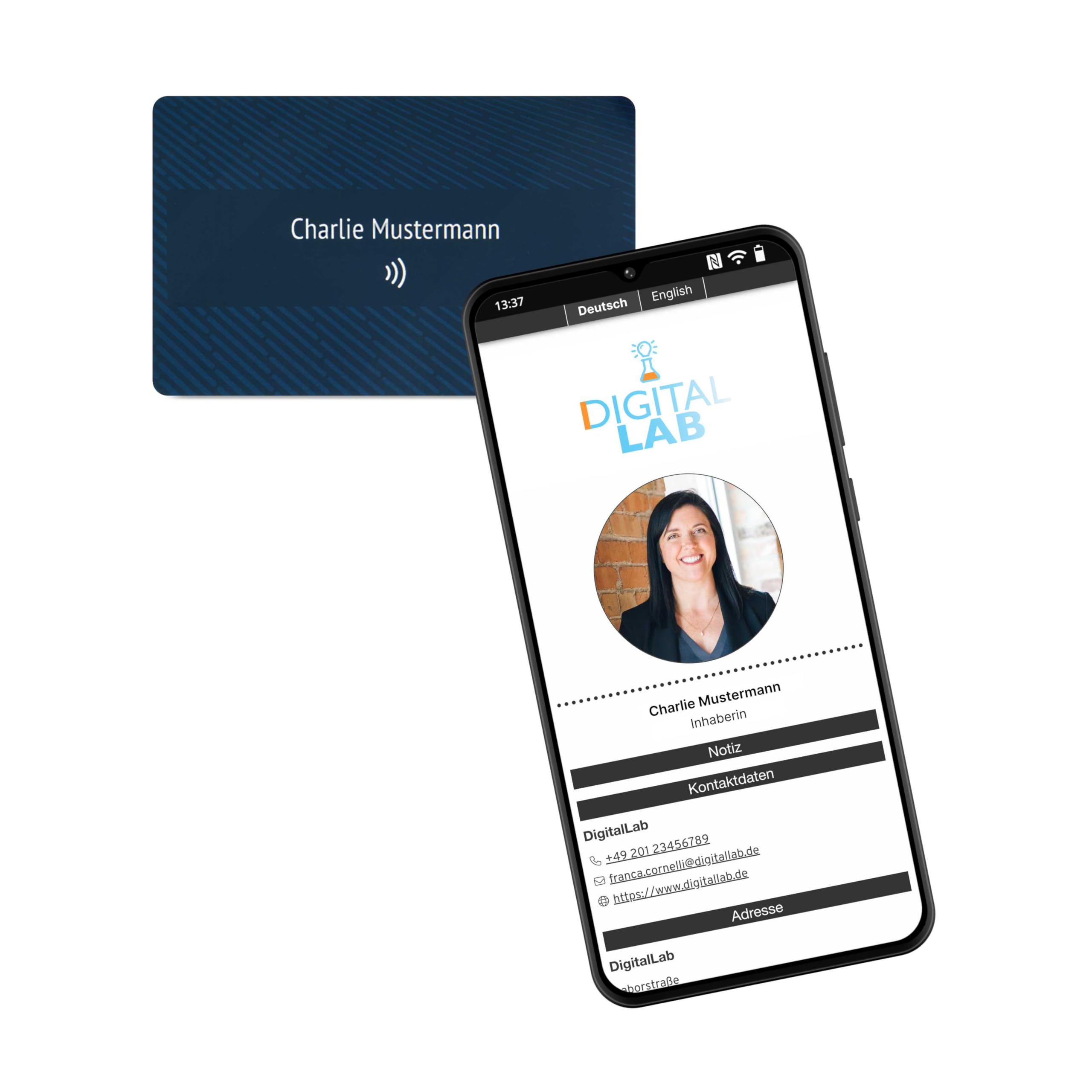 Personalisierte NFC-vCard, digitale Visitenkarte mit NFC, PVC, 85,6 x 54 mm