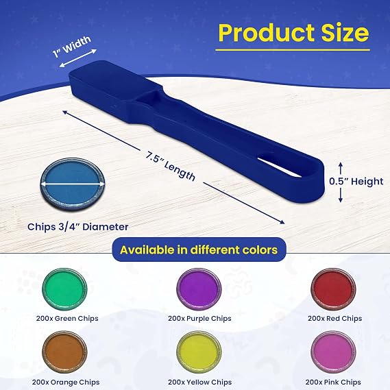 MR CHIPS Made in USA Upgraded Bingo Magnetic Wand & 200 Pieces 34 Inch Blue Plastic Chips with Metal Rings - Support American Jobs