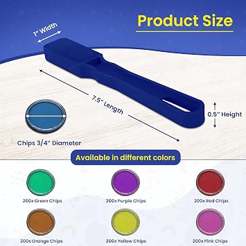 MR CHIPS Made in USA Upgraded Bingo Magnetic Wand & 200 Pieces 34 Inch Blue Plastic Chips with Metal Rings - Support American Jobs