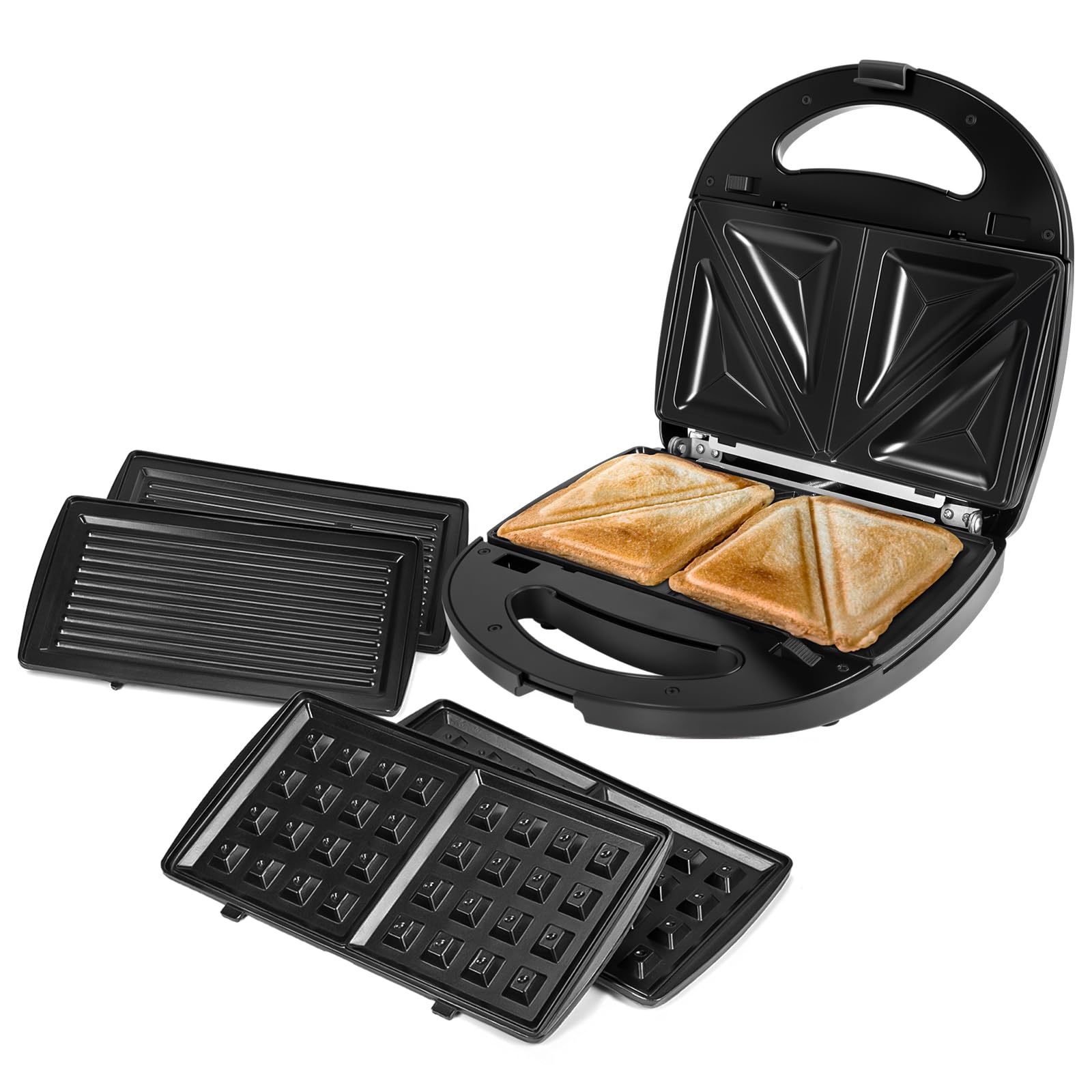Tostiera Elettrica, 750W Piastra per Panini per 2 Panini alla Volta, Tostapane Piastra con Rivestimento Antiaderente,Temperatura Automatica, Indicatore Luminoso Intelligente