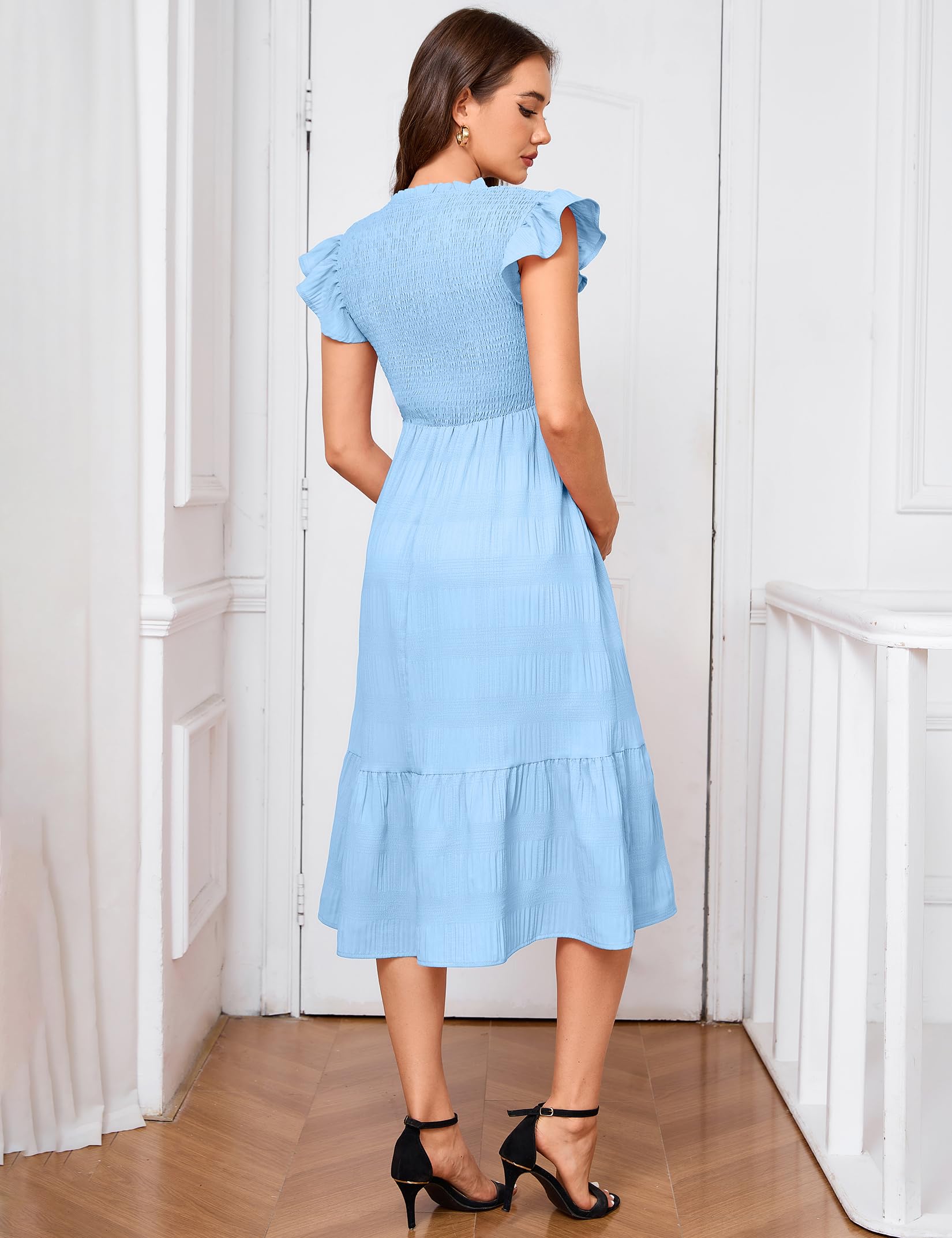 YesFashion Damen Umstandskleid V-Ausschnitt Rüschenärmel Stillkleid Maxikleid für Schwangere
