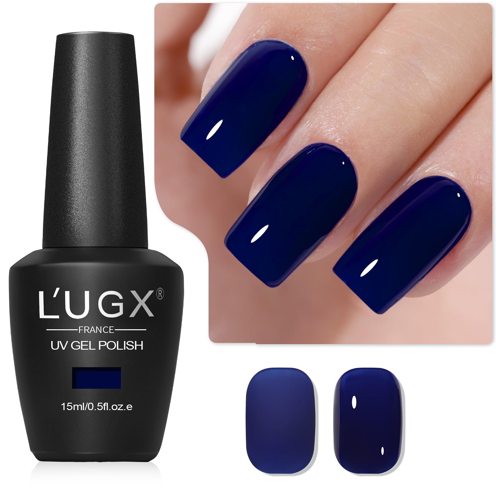 L'UGX Dark Blue Gel Nail Polish - Navy Color, 15ML, Long Lasting UV Gel, DIY Manicure & Pedicure, Salon Holiday Gifts for Women LGS-705