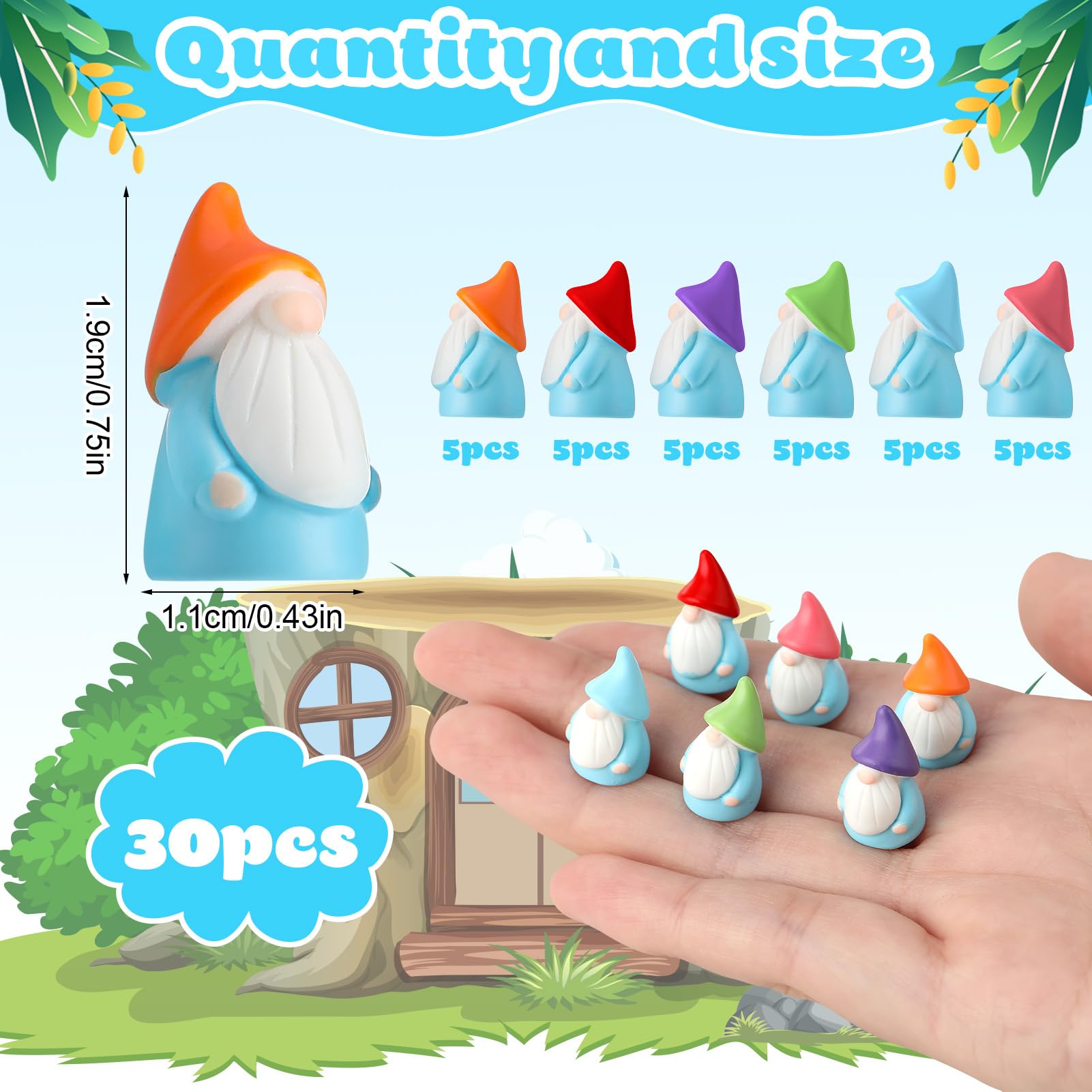 GGSTDDUP 30Pcs Mini Gnomes Ornaments, Mini Resin Gnomes Statues, Cute Miniature Gnome Figurines, Garden Dwarf Statues Decor, for Landscape Outdoor Patio Yard Lawn