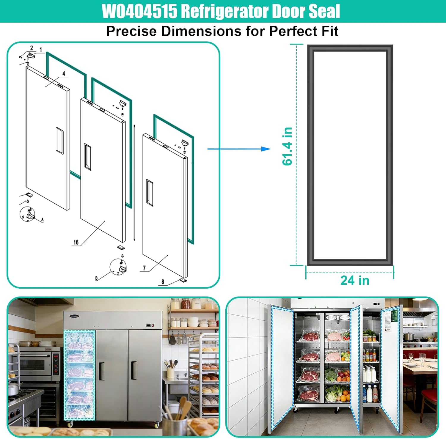 Upgraded W0404515 Refrigerator Door Seal Replacement Compatible with Atosa Freezer Door Seal Models MBF8002 MBF8003 MBF8005 MBF8006 Freezer Door Gasket Black Door Gasket Atosa Magnetic Gasket