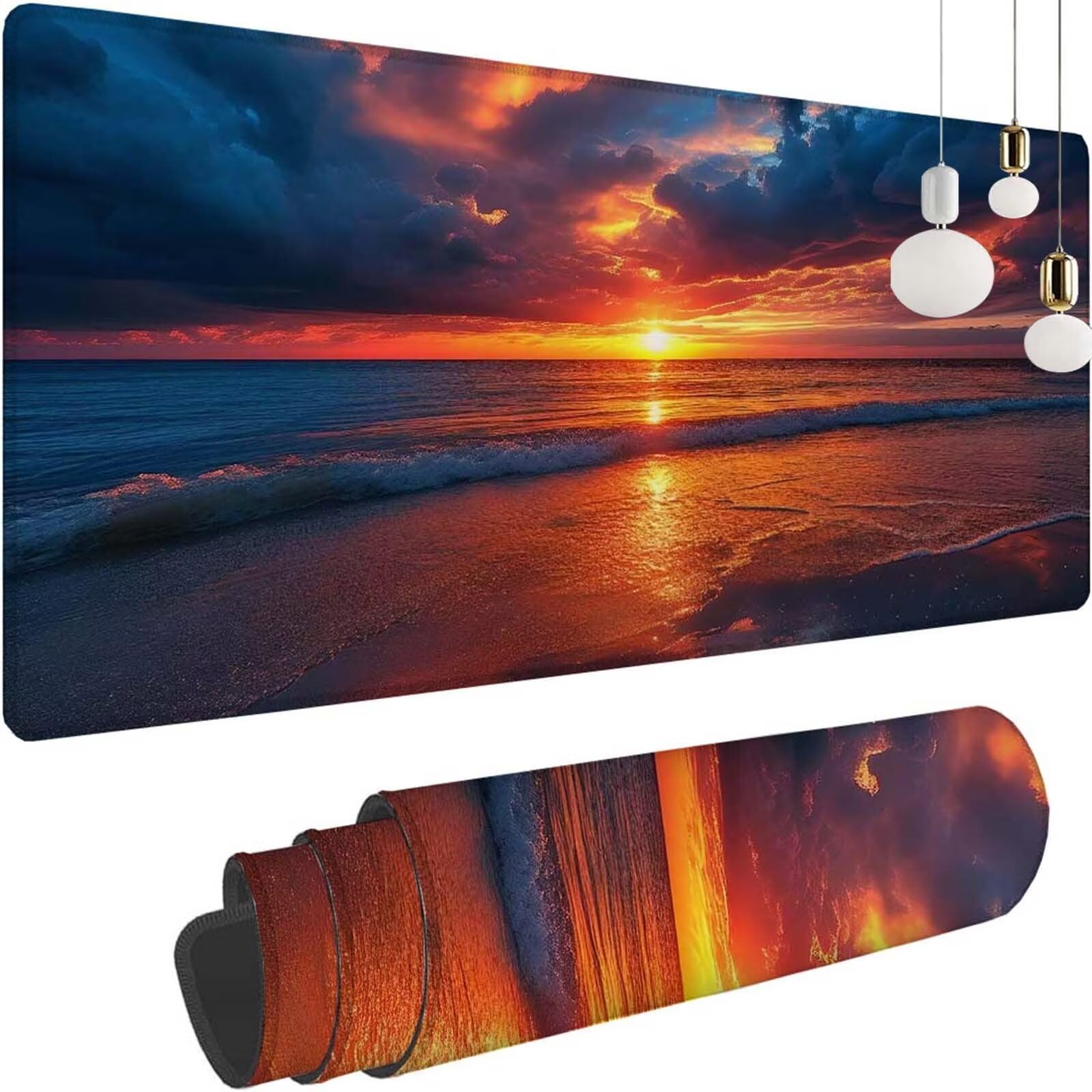 Alfombrilla Ratón Atardecer Playa Alfombrilla Ratón XXL 1400x600x3mm Mouse Pad Resiste Salpicaduras, Extendida de Gran Tamaño con Bordes Cosidos, Mejora la Precisión y la Velocidad, Duradera y-333