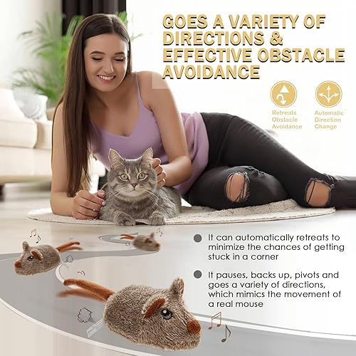 Miniatura 5 de Cat Toys - Ratón móvil recargable chirriante con cola mágica dinámica, mouse de juego automático interactivo para gatos de interior, juguete