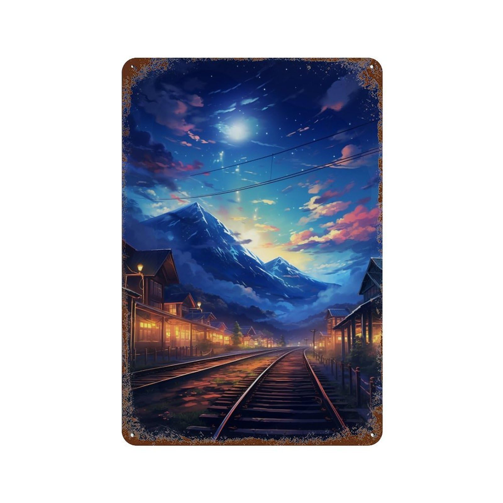 Night Train to Dreamscape Rustic Tin Plaque 11.8"x7.9", Rustic Home Decor for Office, Studio And Wall Decor