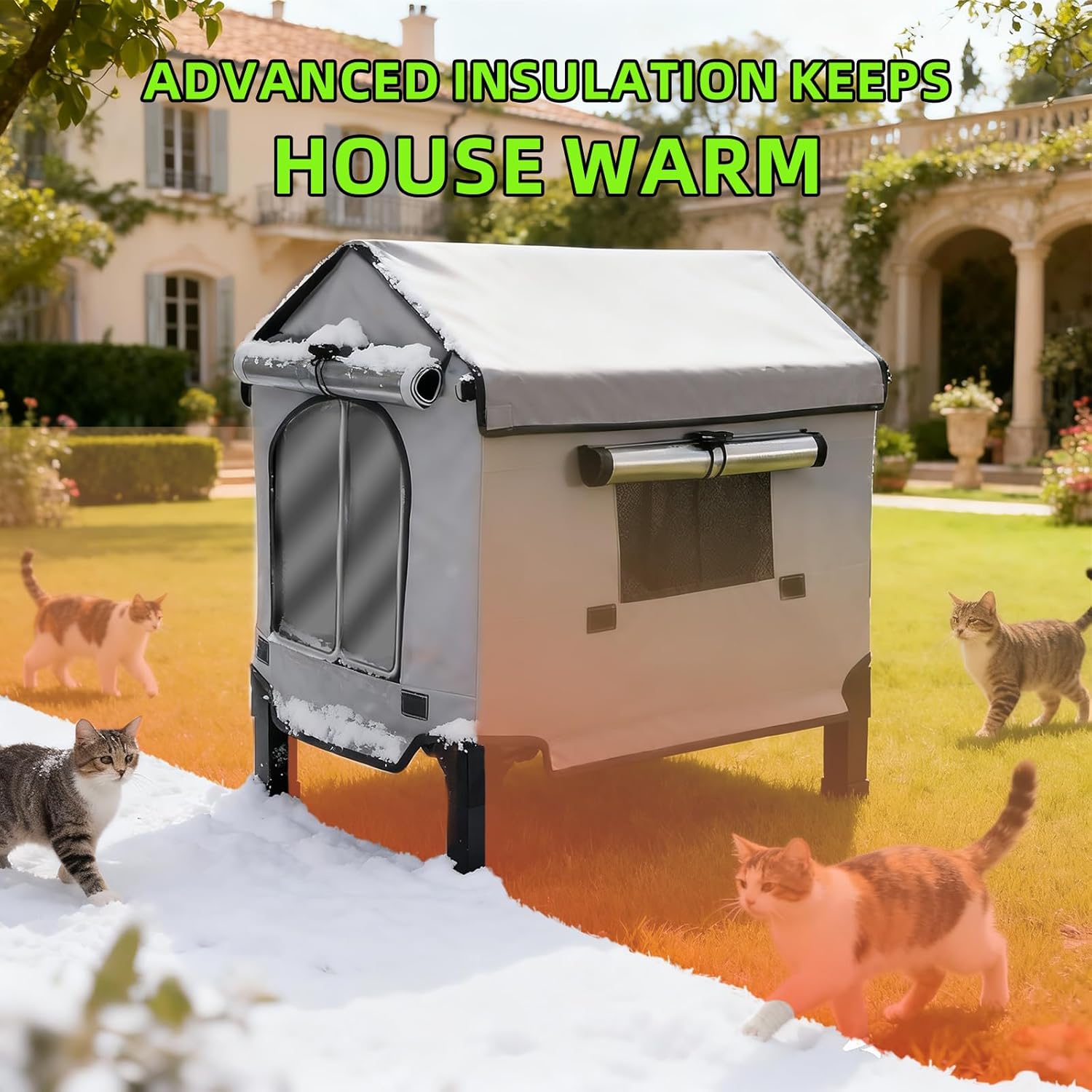 Heated Cat House for Outside, Winter Feral Cat Shelter with Heating Pad, Waterproof and Insulated Outdoor Heated Kitty Cat House, Keep Warming for Community Cats, Strays