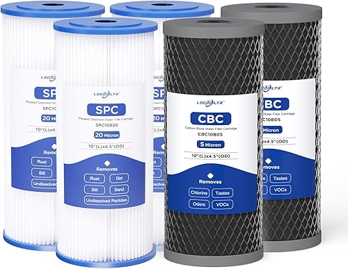 Cartuchos de repuesto de filtro de agua de 2 etapas de 10 x 4.5 pulgadas para toda la casa, sedimento plisado de 20 micras y filtros de agua de