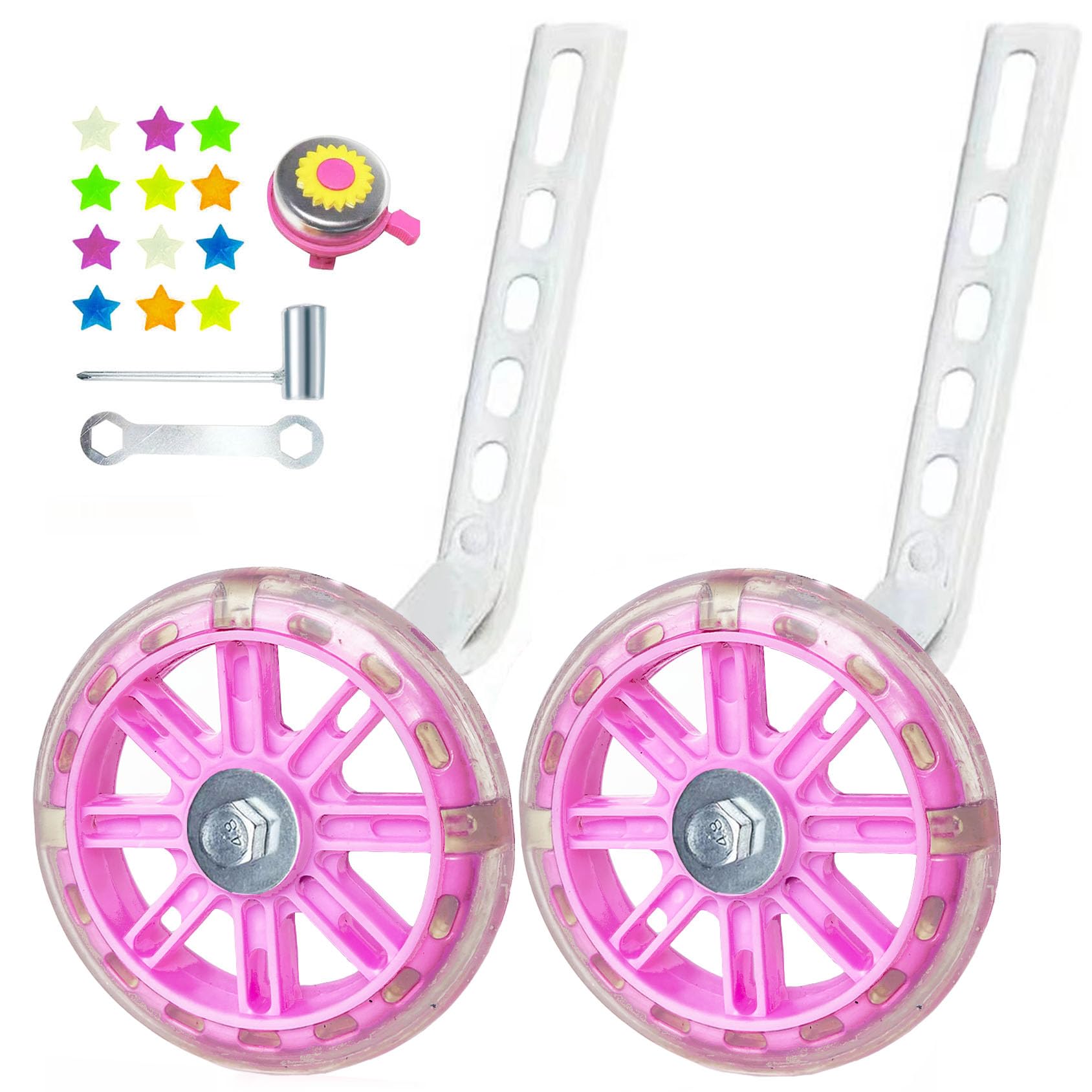 DDJKCZ Training Wheels Flash Mute Wheel Bicycle Compatible for Bikes of 12 14 16 18 20 Inch (light-PINK)