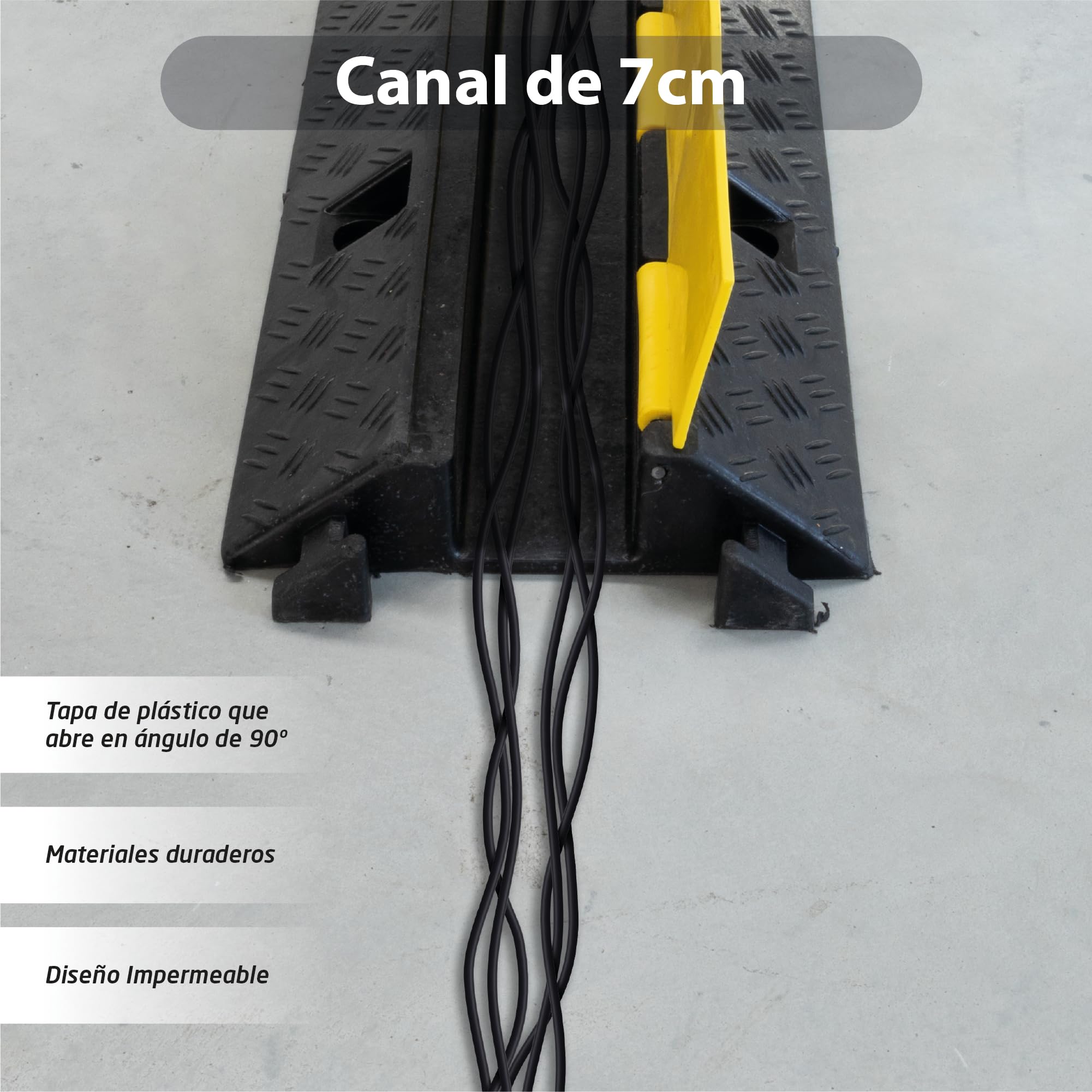 Pack 3 - Protector de Cables de Caucho 1 Canal para Suelo - Pasacables y Protector Suelo, Ideal para Eventos, Obras y Garajes - Canaleta para Cables - 100x26x6cm Amarillo y Negro