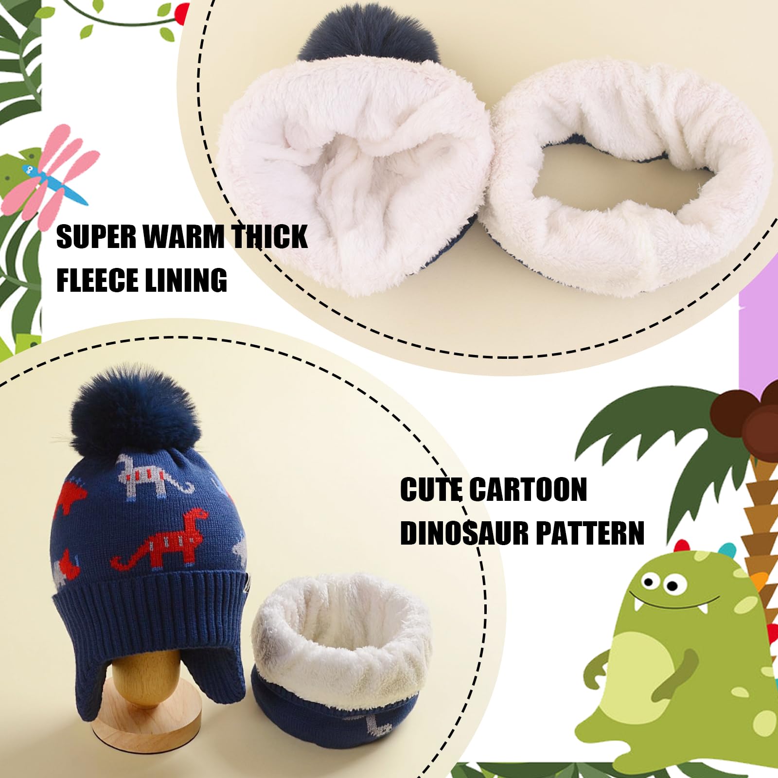 DKDDSSS Conjunto de Gorro y Bufanda Circular de Punto de Invierno para Niños - Sombrero Caliente