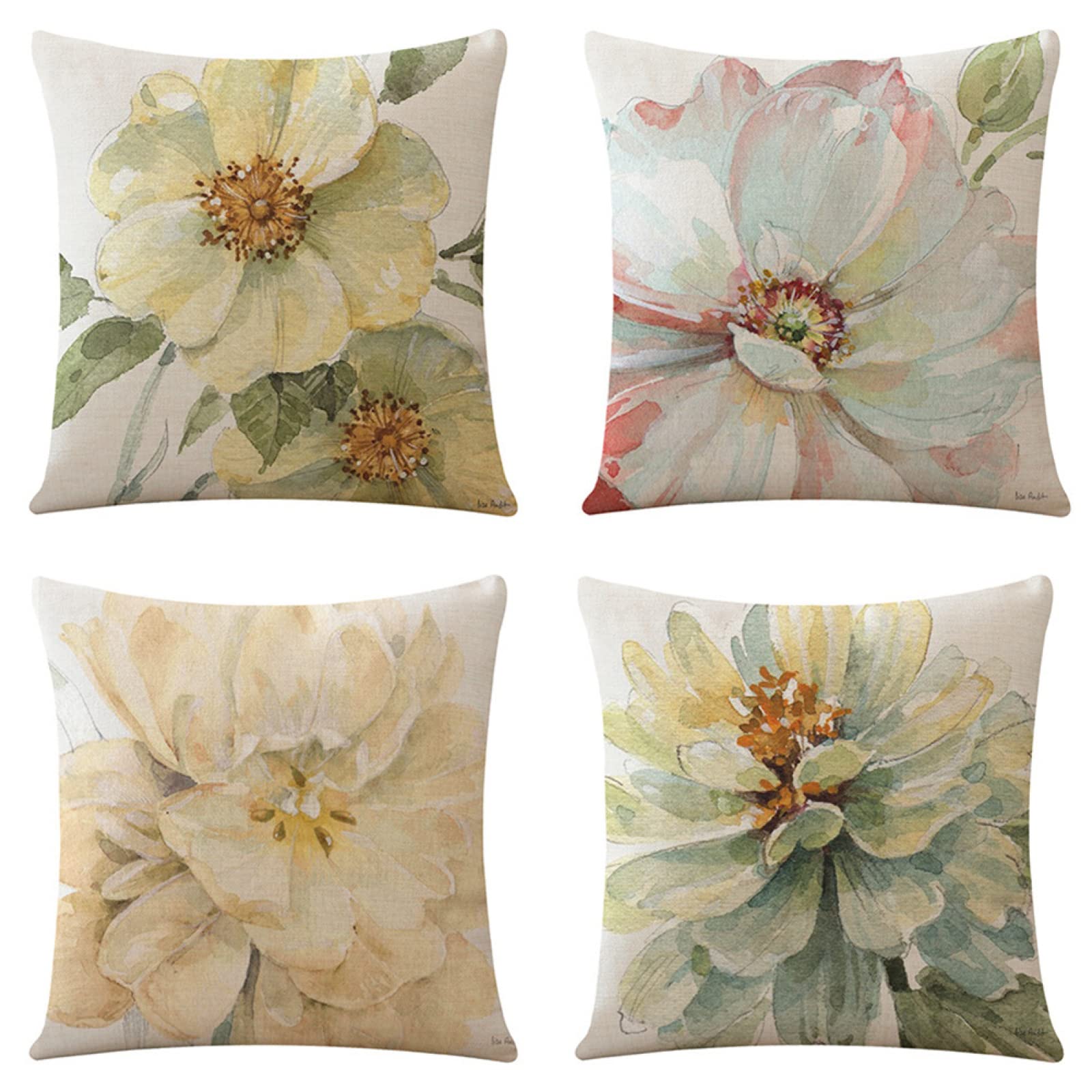 Housses de coussin d'extérieur coussin canape lin fleurs 70x70