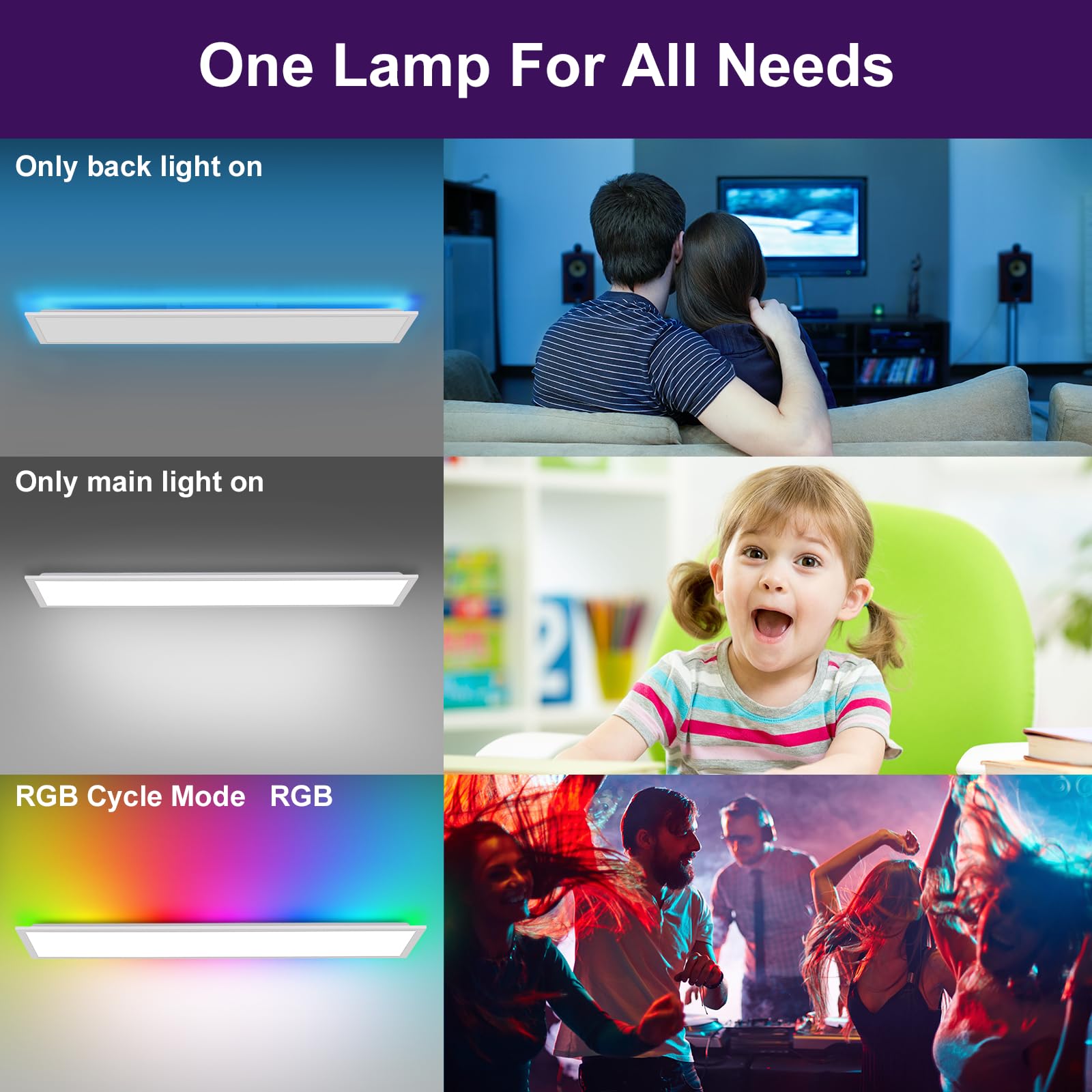 Oraymin 3x LED Panel 120x30cm Deckenleuchte Dimmbar mit RGB, 40W 4800LM Deckenlampe mit Fernbedienung, Speicherfunktion, 3000K-6500K Lampe für Wohnzimmer Schlafzimmer Küche Büro