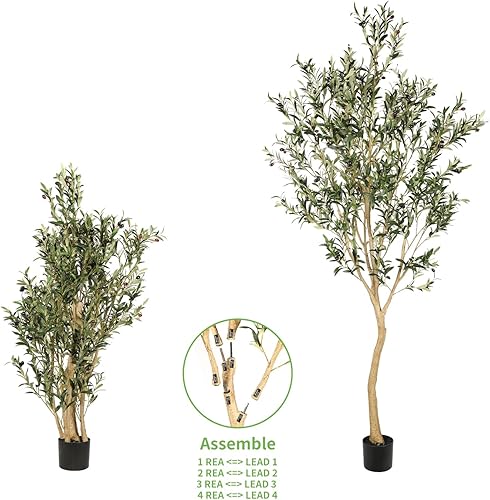 Miniatura 7 de Realead Árbol de olivo sintético de 8 pies de alto, olivo de seda grande realista para interiores, olivos falsos con ramas y frutas, olivos