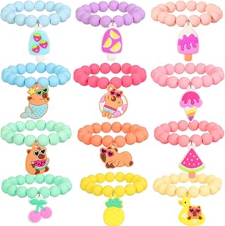 PinkSheep Unicorn Beads Pendant Bracelet for Kid Girl, 6PC, Rainbow Monster Sun Flower Heart Meteor Charm Friendship Bracelet Good Friend Gift (Kapybara)